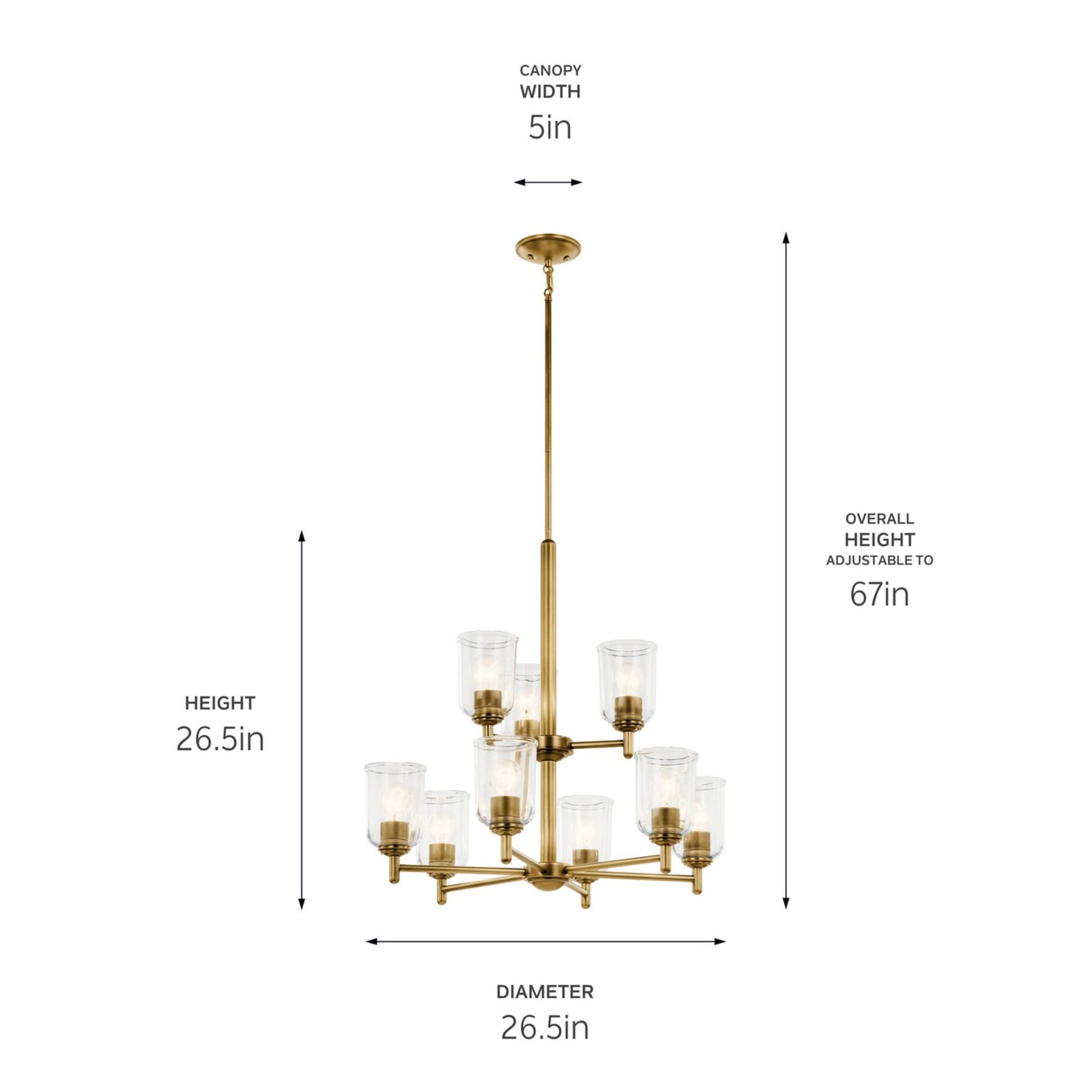 Shailene 27" 9-Light Chandelier, Natural Brass Finish, Clear Glass - Bees Lighting