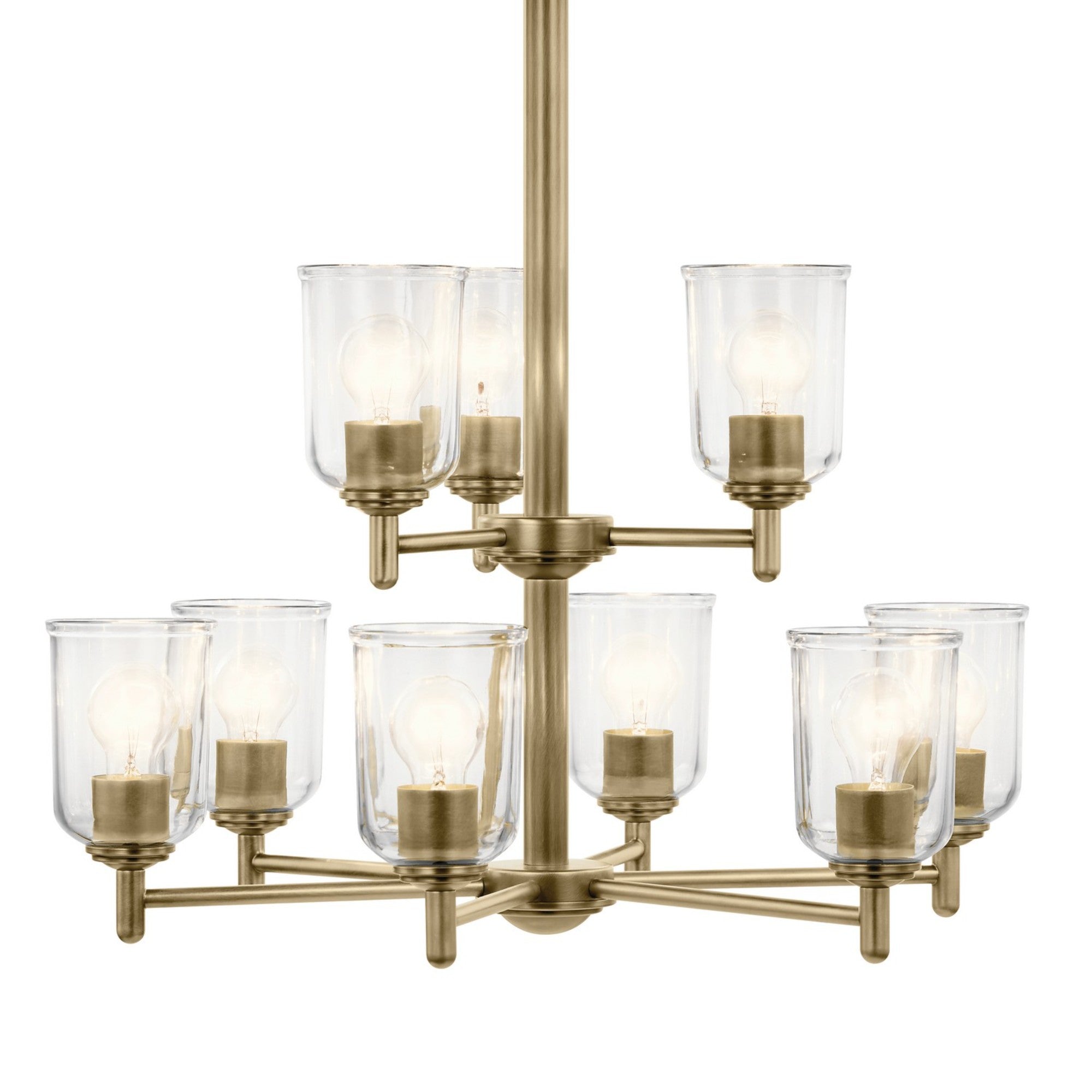 Shailene 27" 9-Light Chandelier, Natural Brass Finish, Clear Glass - Bees Lighting