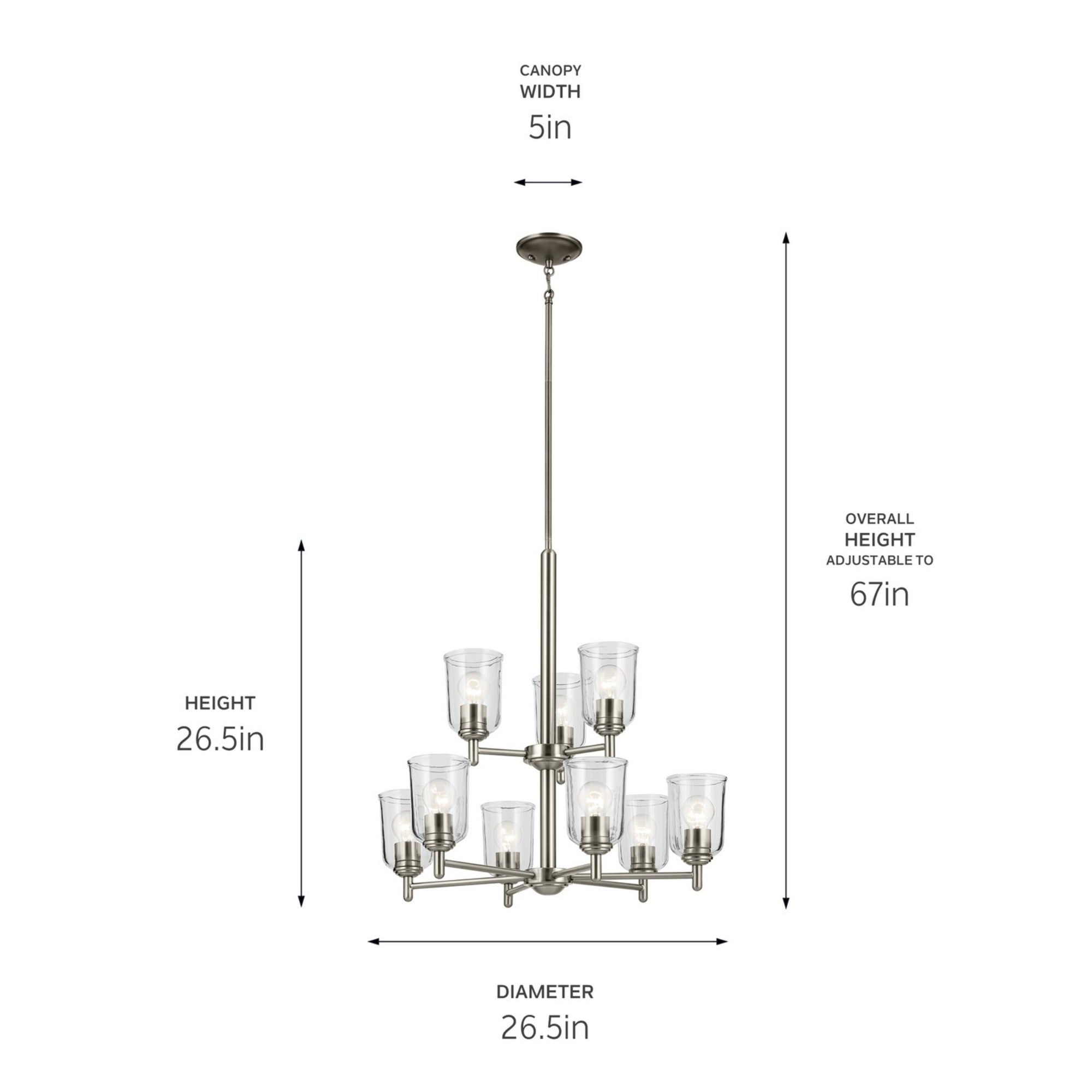 Shailene 27" 9-Light Chandelier, Brushed Nickel Finish, Clear Glass - Bees Lighting