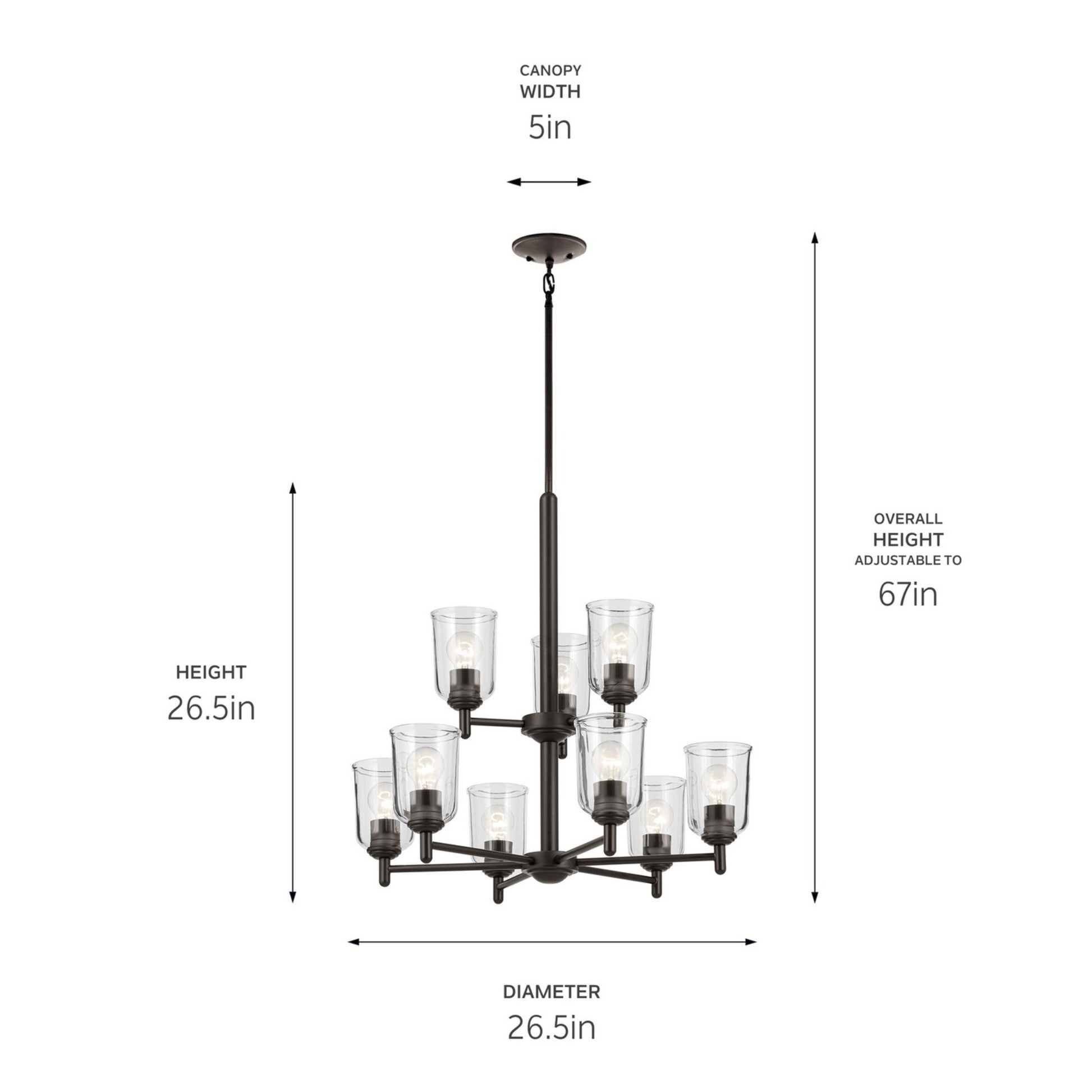 Shailene 27" 9-Light Chandelier, Olde Bronze Finish, Clear Glass - Bees Lighting