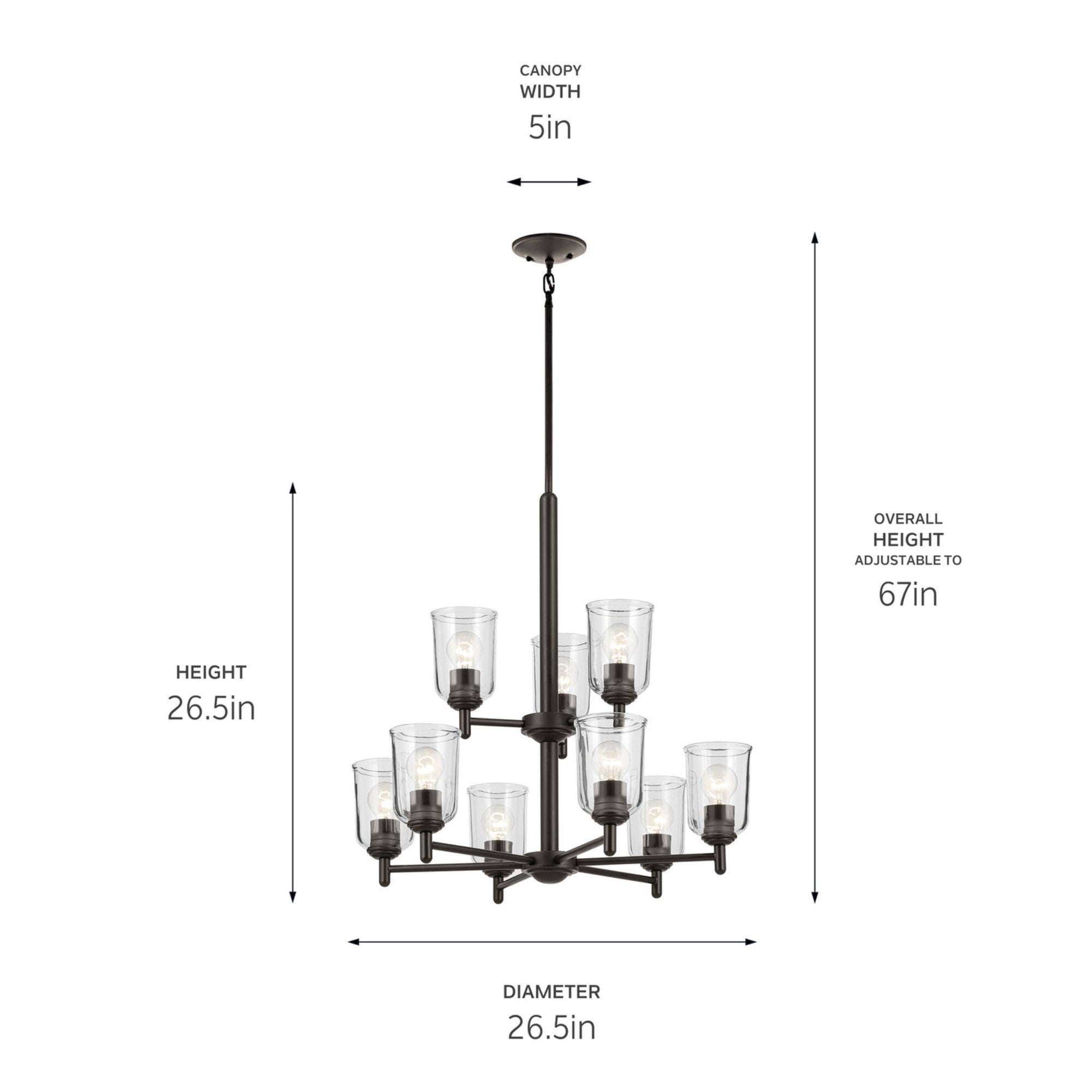 Shailene 27" 9-Light Chandelier, Olde Bronze Finish, Clear Glass - Bees Lighting