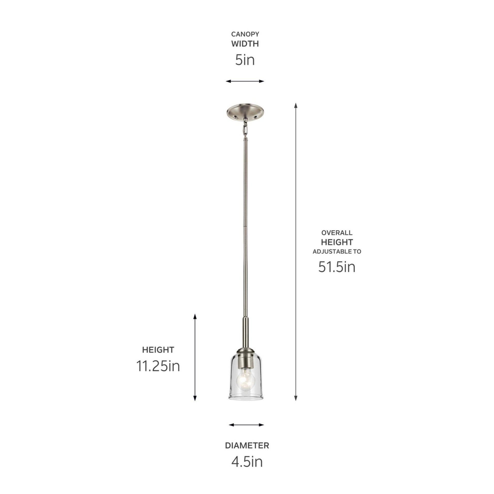 Shailene 5" Mini Pendant, Brushed Nickel Finish, Clear Glass - Bees Lighting