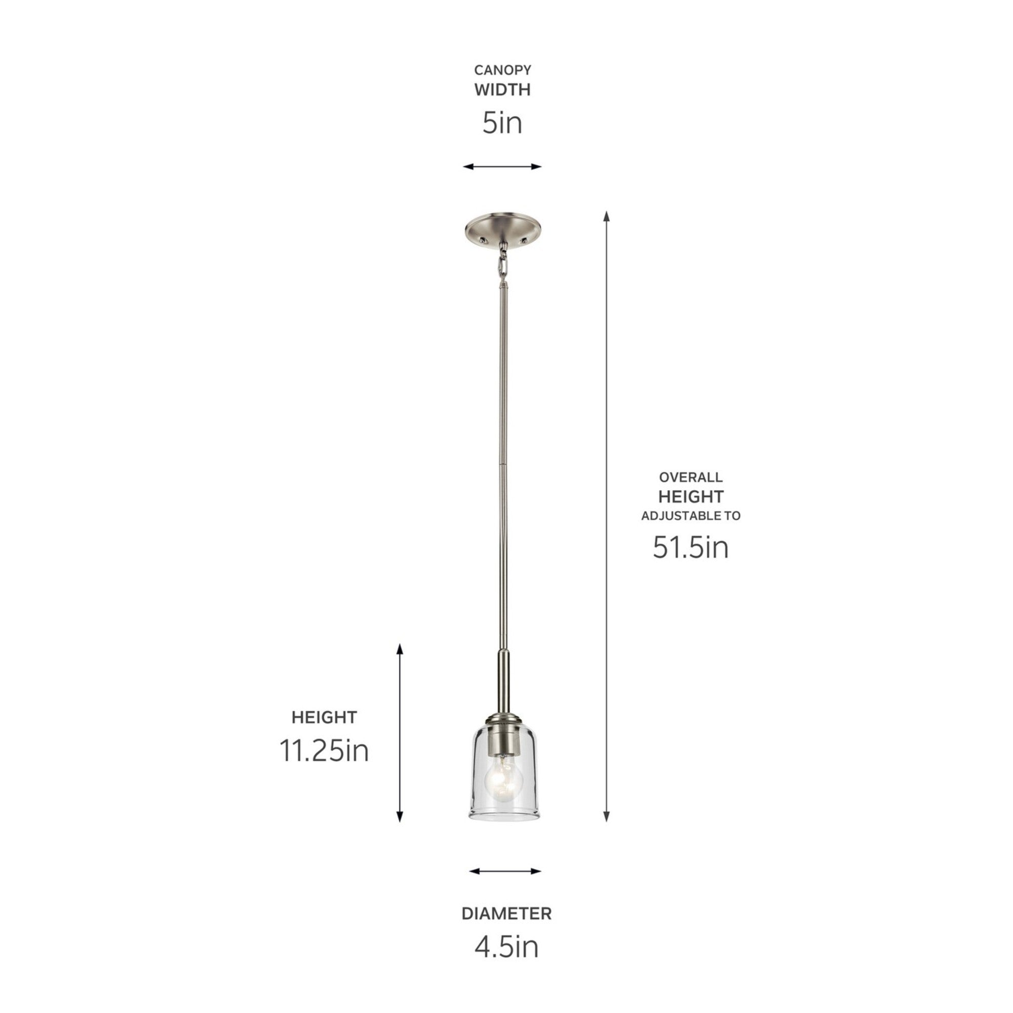 Shailene 5" Mini Pendant, Brushed Nickel Finish, Clear Glass - Bees Lighting