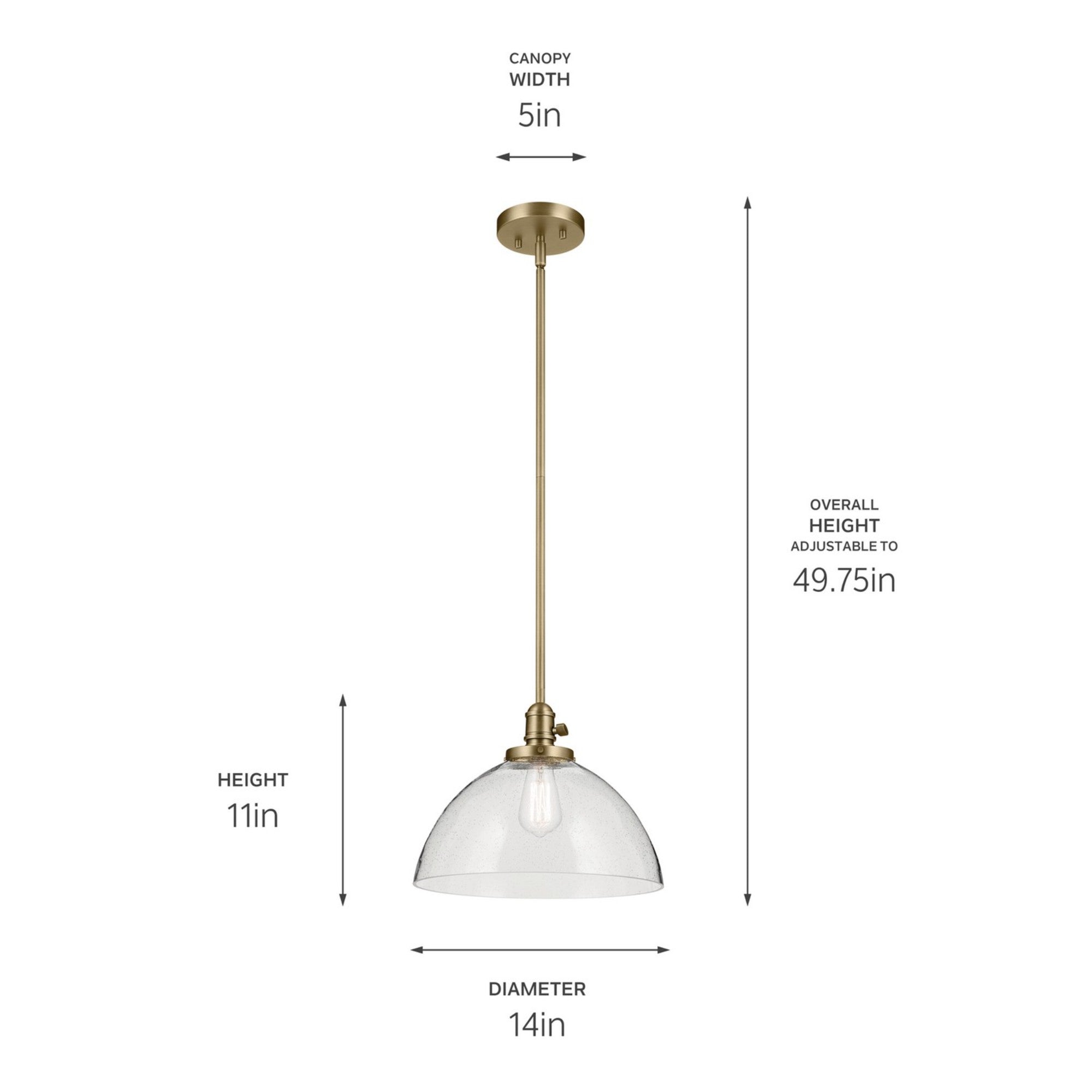 Avery 14" Dome Pendant, Natural Brass Finish - Bees Lighting