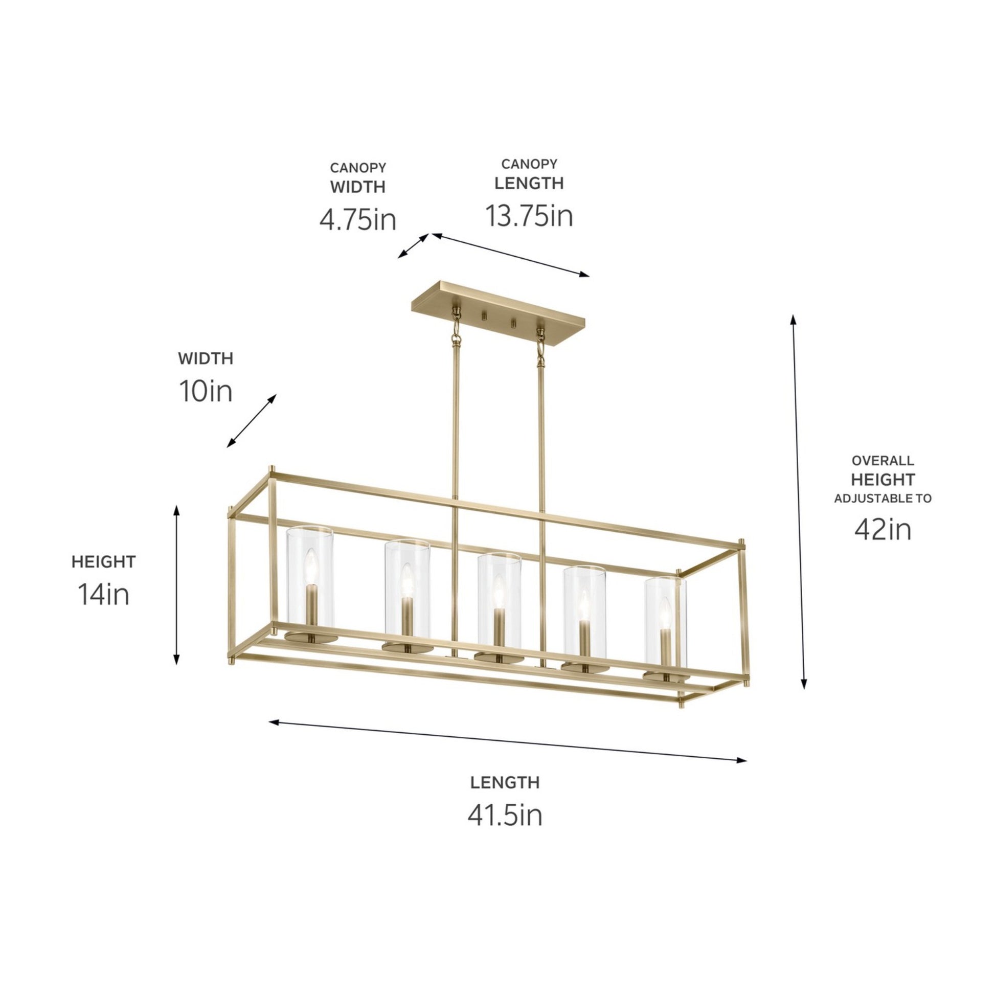 Crosby 42" 5-Light Linear Chandelier, Natural Brass Finish - Bees Lighting