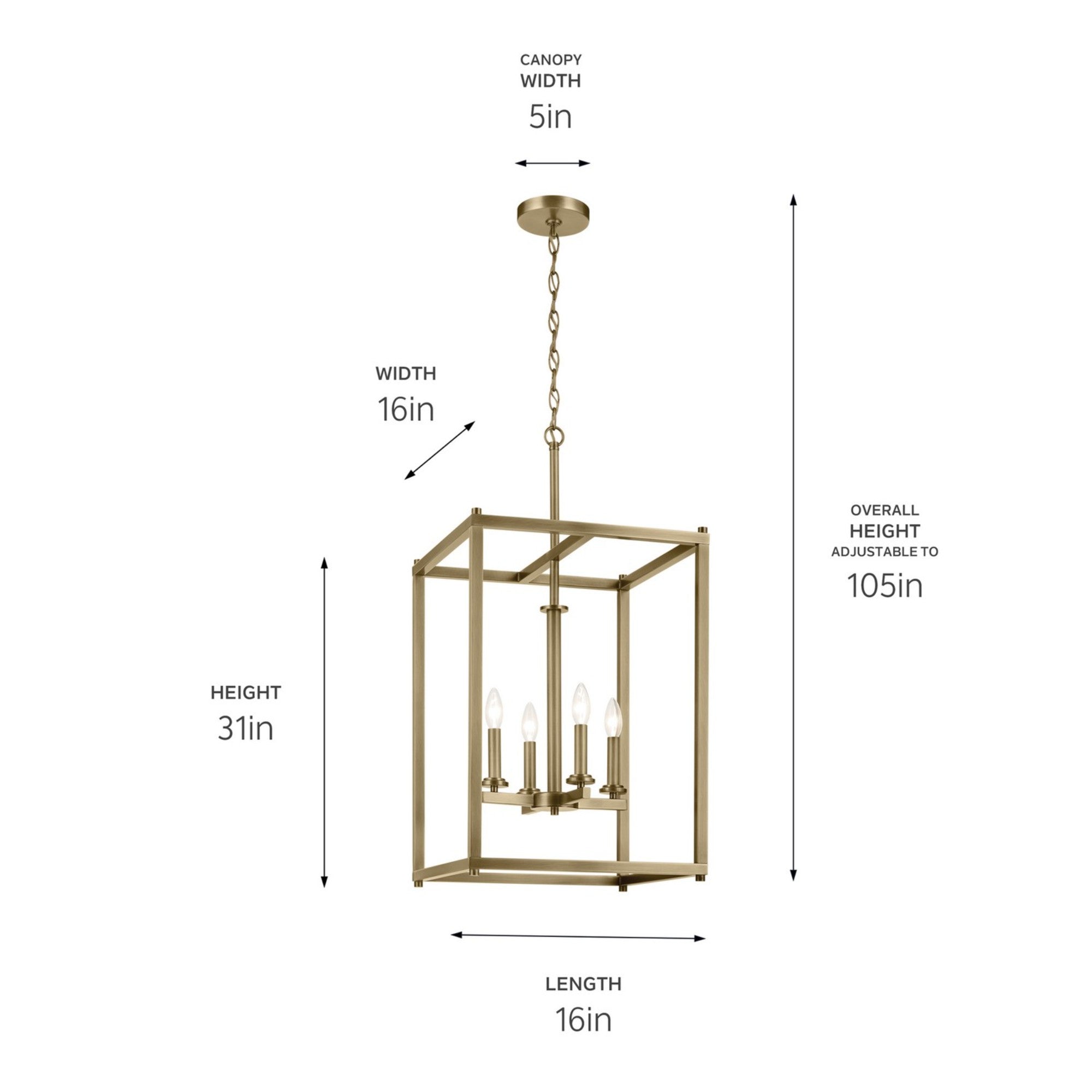 Crosby 31" 4-Light Pendant Light with Clear Glass, Natural Brass Finish - Bees Lighting