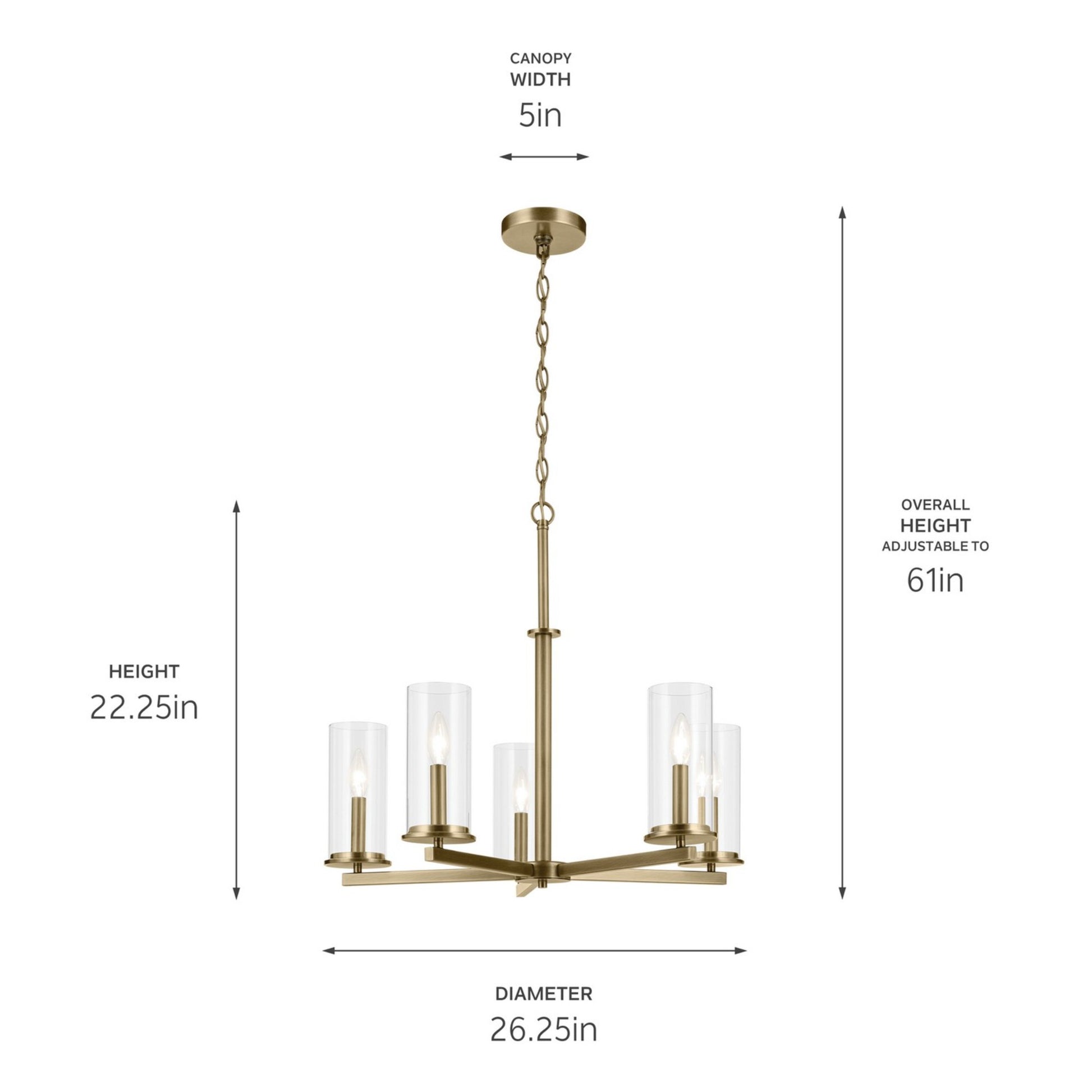 Crosby 26" 5-Light Chandelier, Natural Brass Finish - Bees Lighting