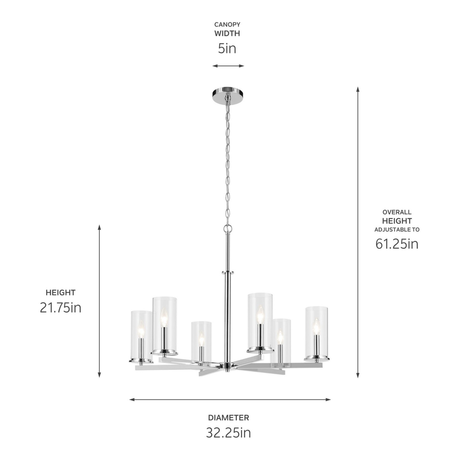 Crosby 32" 6-Light Chandelier, Chrome Finish - Bees Lighting