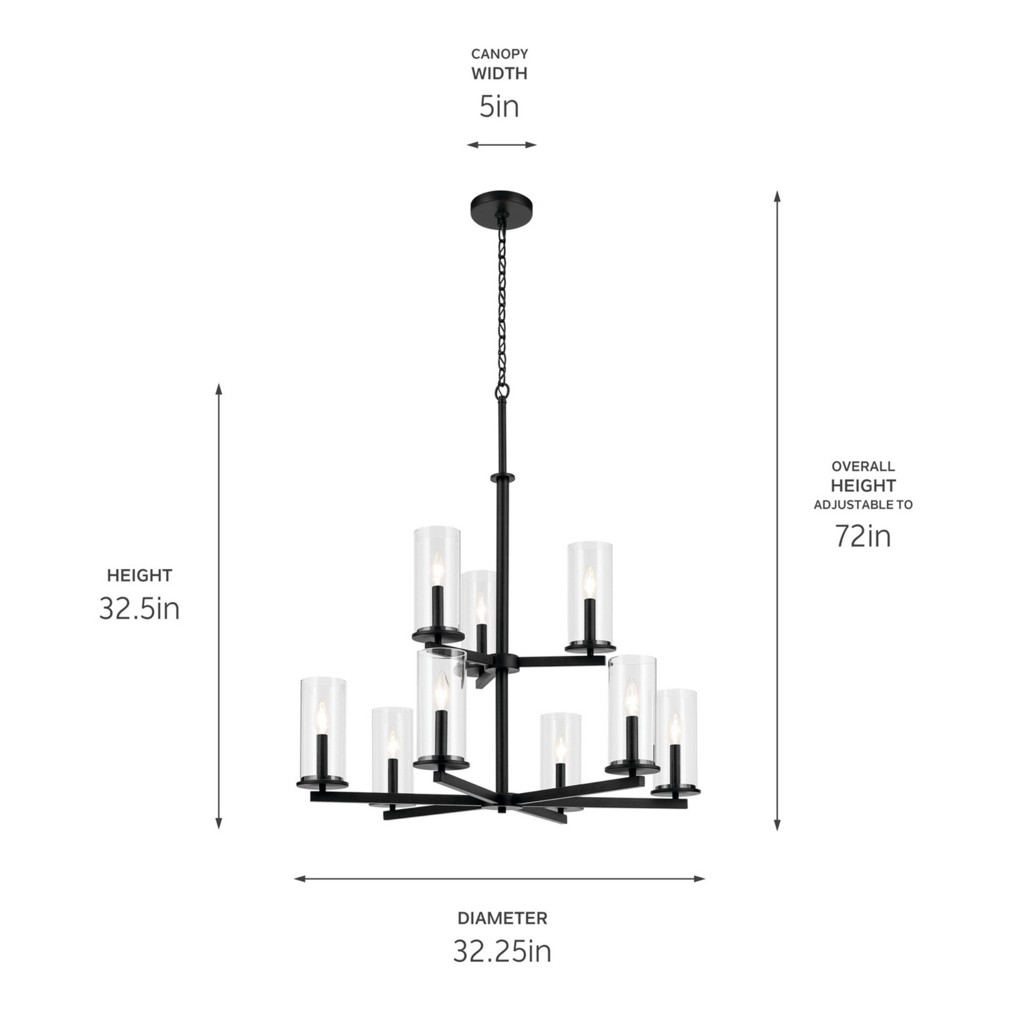 Crosby 32" 9-Light Chandelier, Black Finish - Bees Lighting