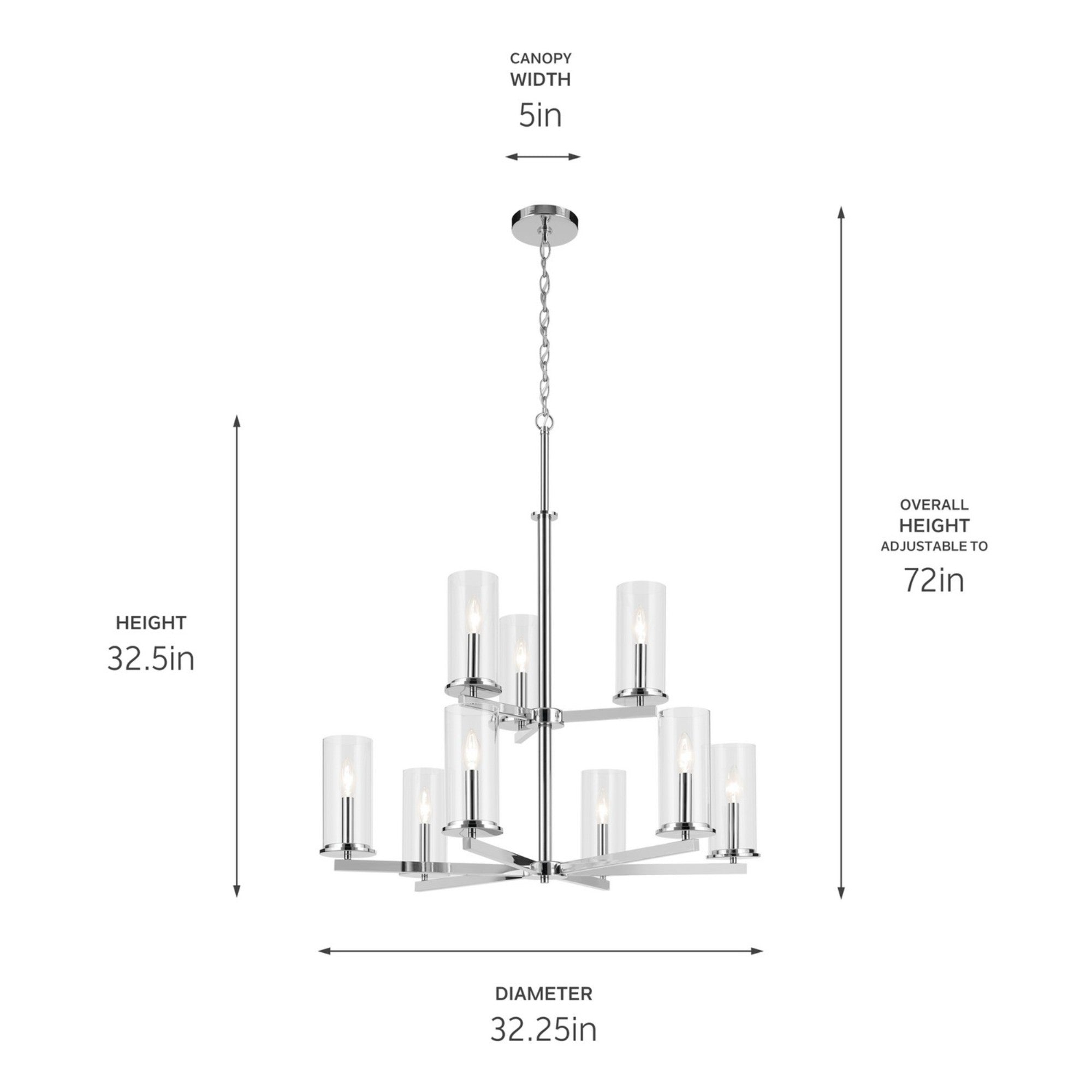Crosby 32" 9-Light Chandelier, Chrome Finish - Bees Lighting