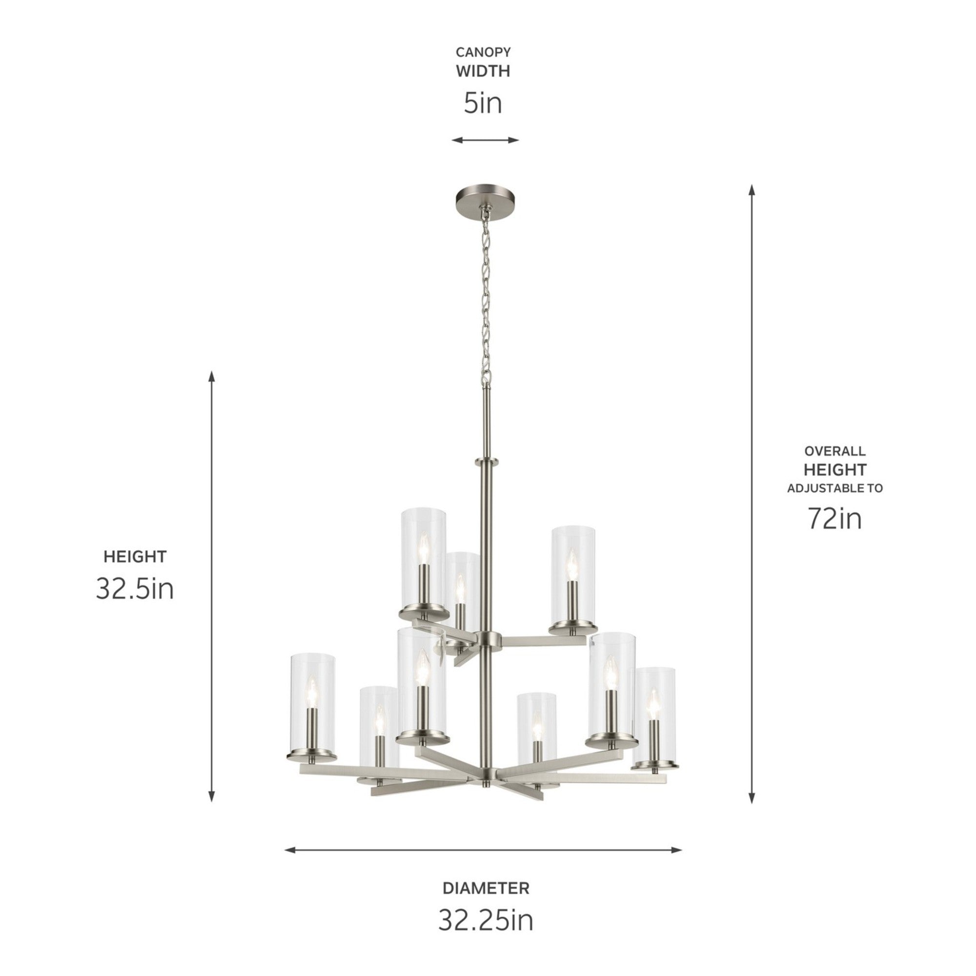 Crosby 32" 9-Light Chandelier, Brushed Nickel Finish - Bees Lighting