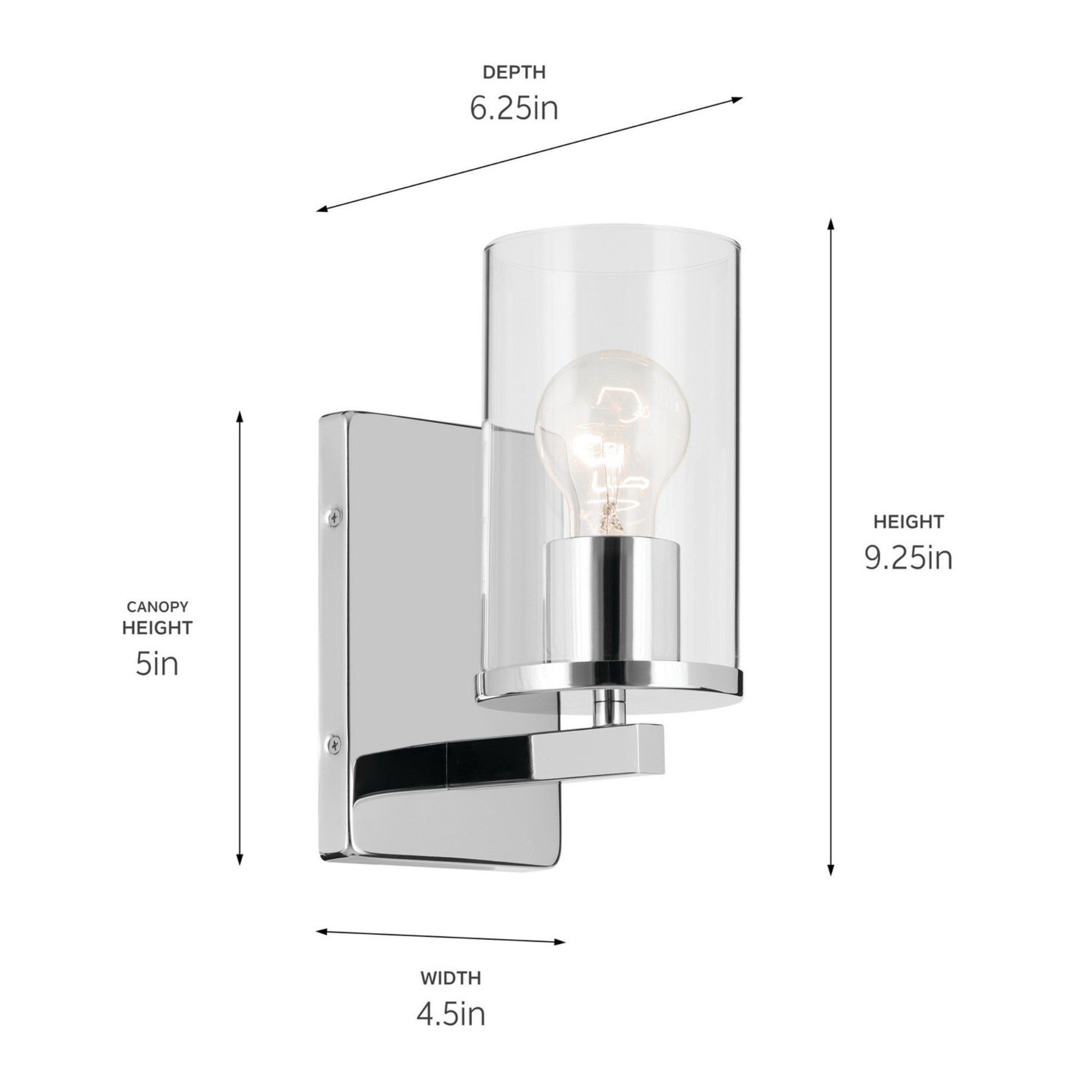 Crosby 5" Wall Sconce, Chrome Finish, Clear Glass - Bees Lighting