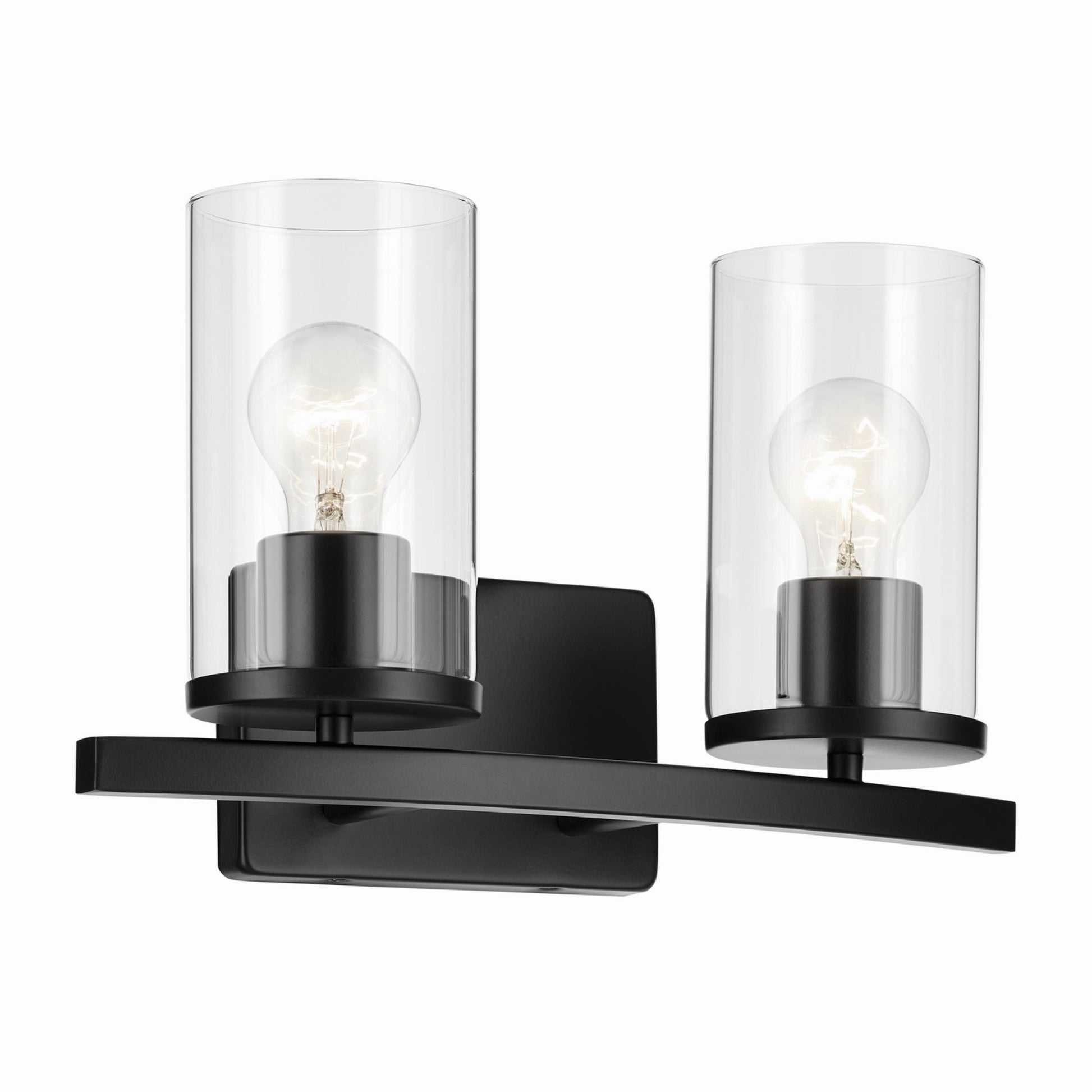 Crosby 15" 2-Light Bath Vanity Light, Black Finish, Clear Glass - Bees Lighting