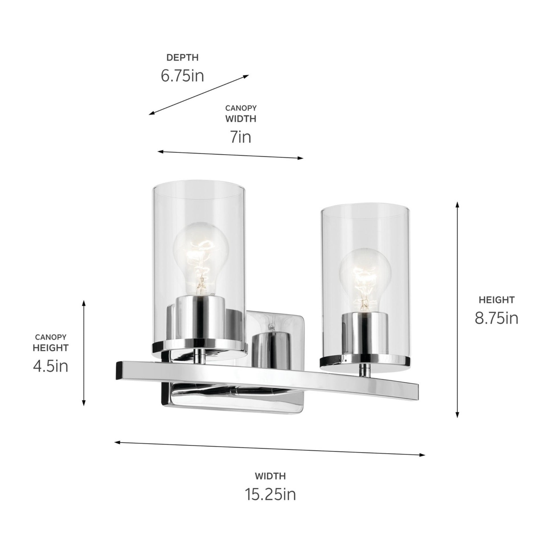 Crosby 15" 2-Light Bath Vanity Light, Chrome Finish, Clear Glass - Bees Lighting
