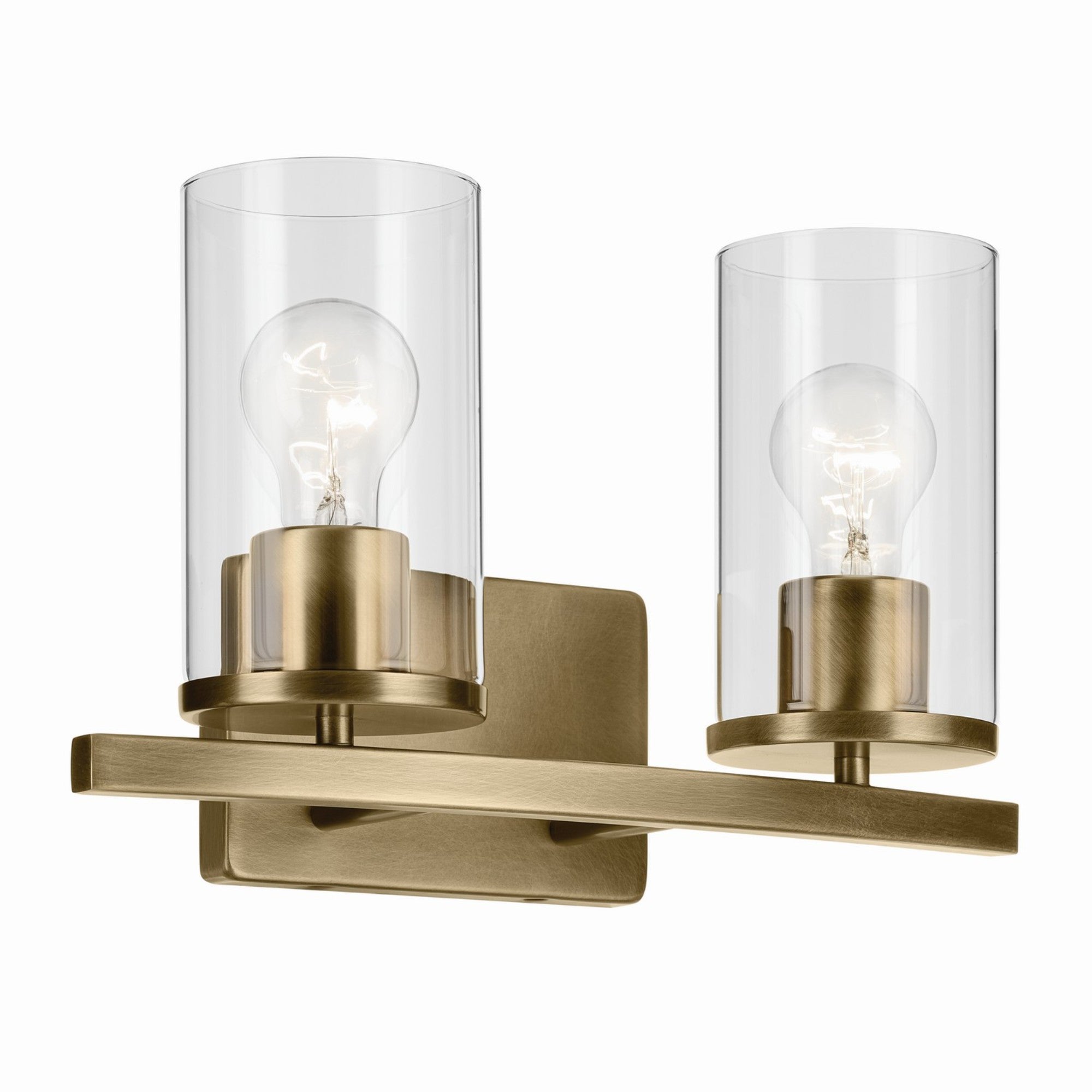 Crosby 15" 2-Light Bath Vanity Light, Natural Brass Finish, Clear Glass - Bees Lighting
