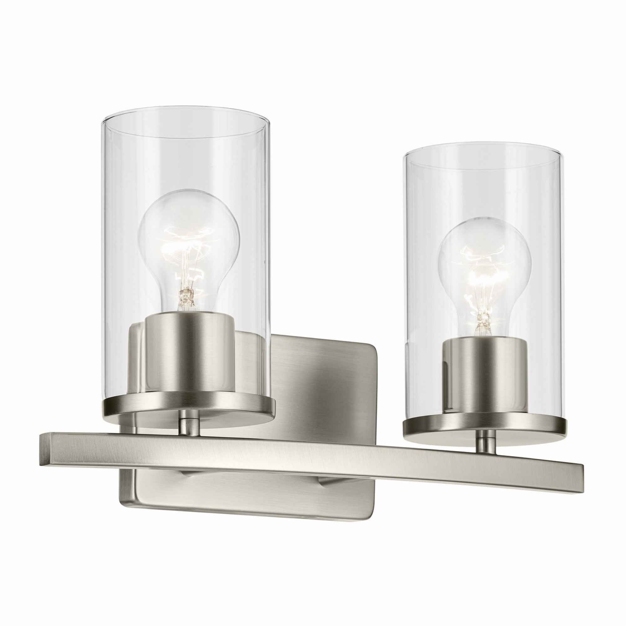 Crosby 15" 2-Light Bath Vanity Light, Brushed Nickel Finish, Clear Glass - Bees Lighting