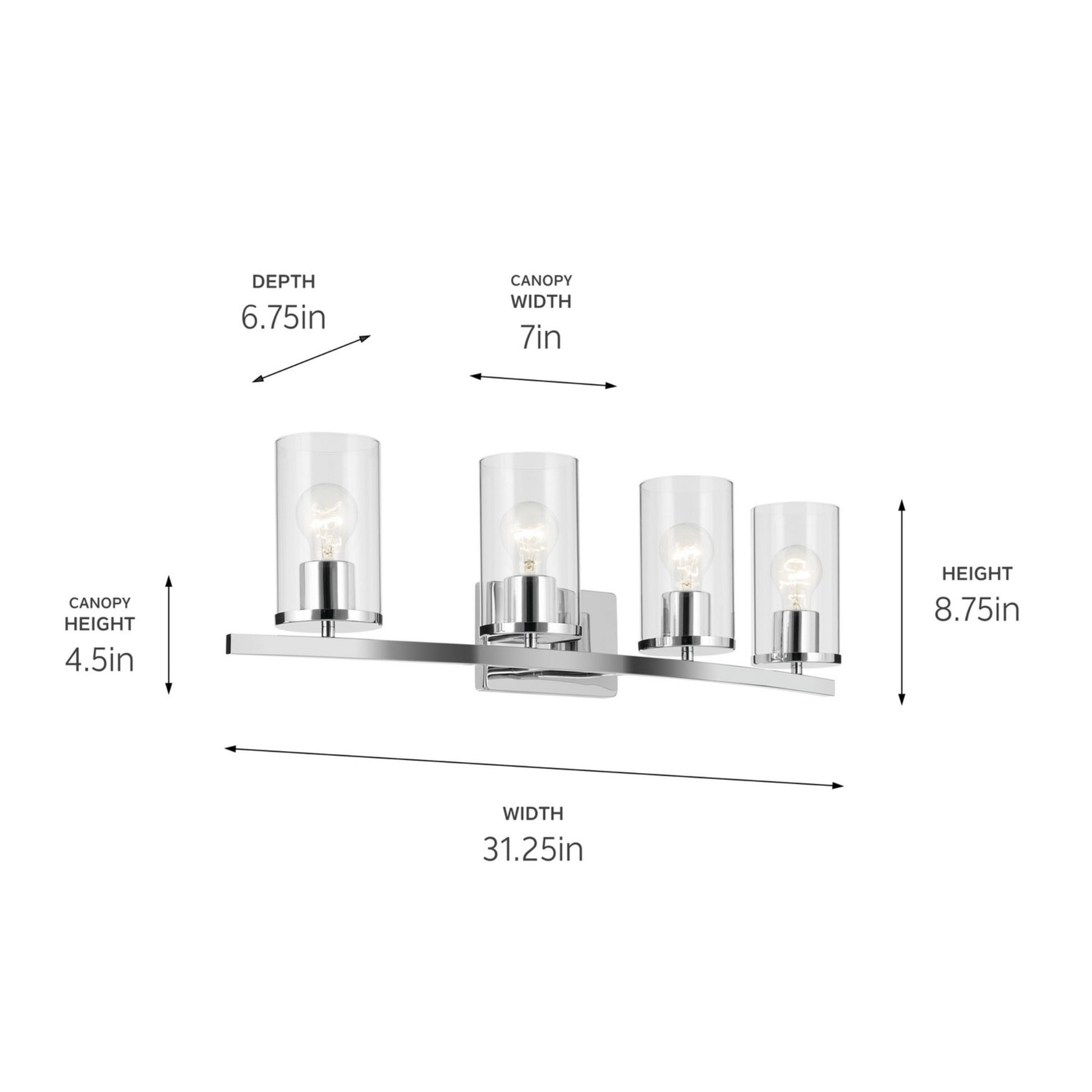 Crosby 31" 4-Light Bath Vanity Light, Chrome Finish, Clear Glass - Bees Lighting