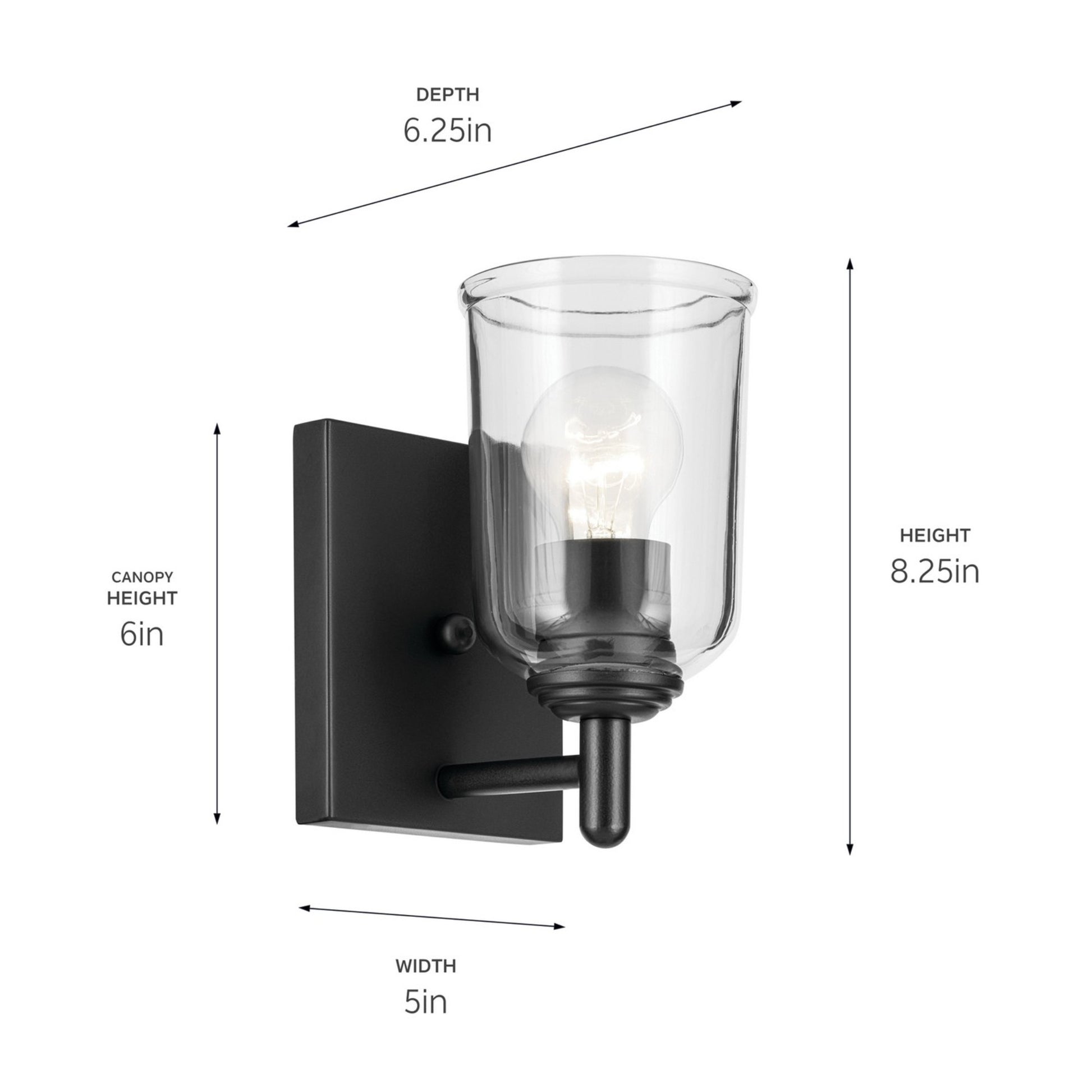 Shailene 5" Wall Sconce, Black Finish, Clear Glass - Bees Lighting
