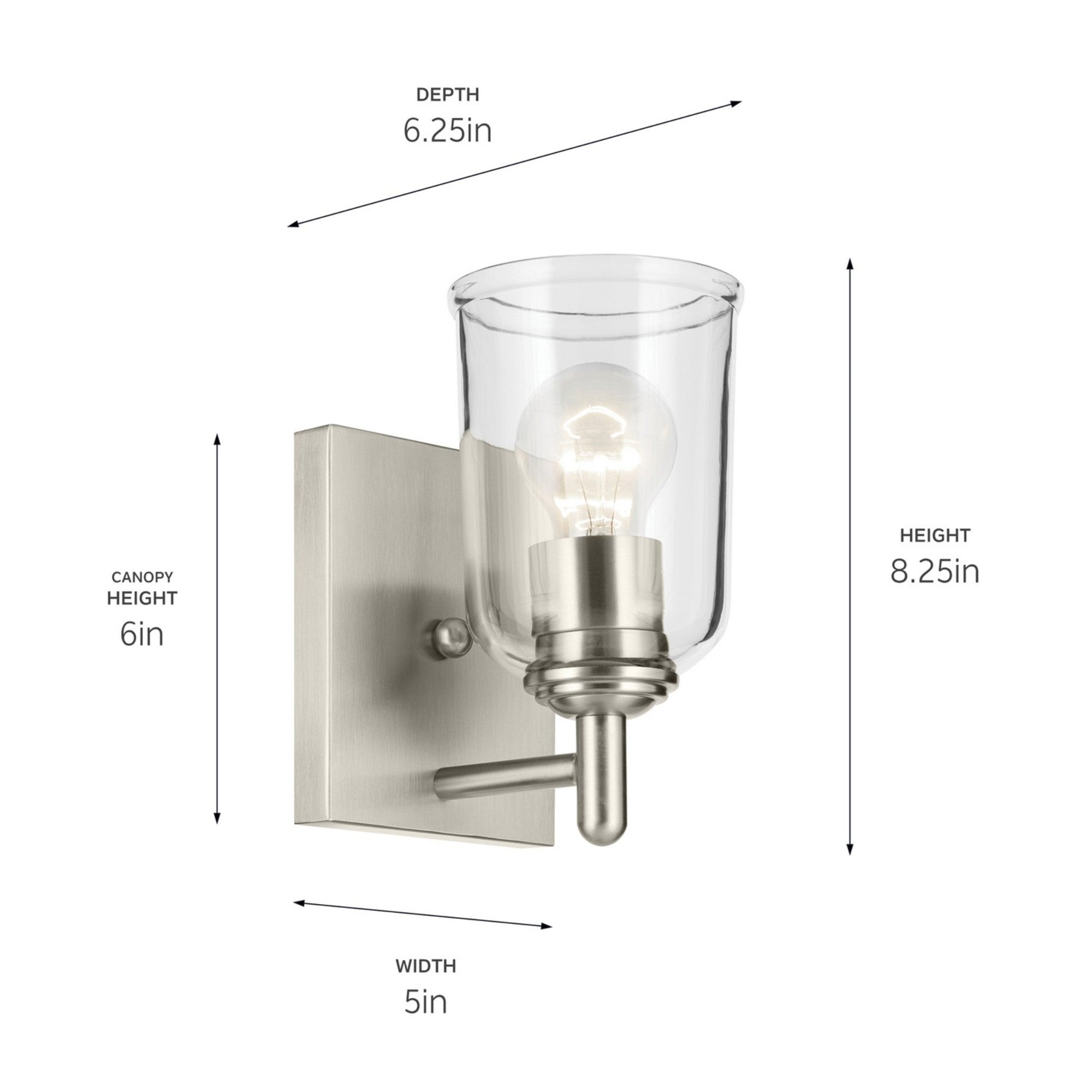 Shailene 5" Wall Sconce, Brushed Nickel Finish, Clear Glass - Bees Lighting