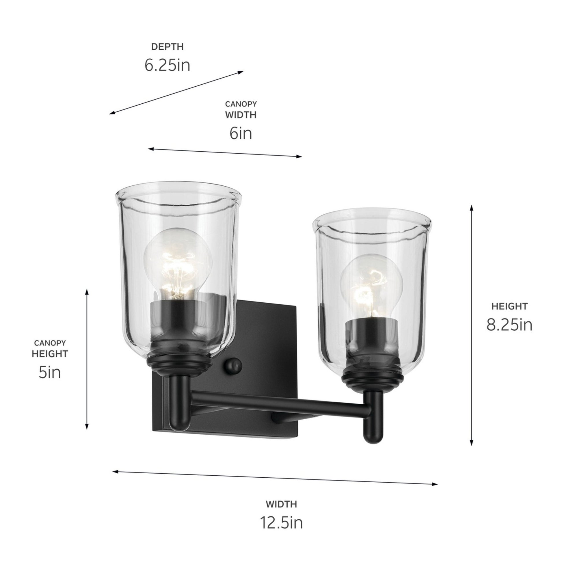 Shailene 13" 2-Light Bath Vanity Light, Black Finish, Clear Glass - Bees Lighting