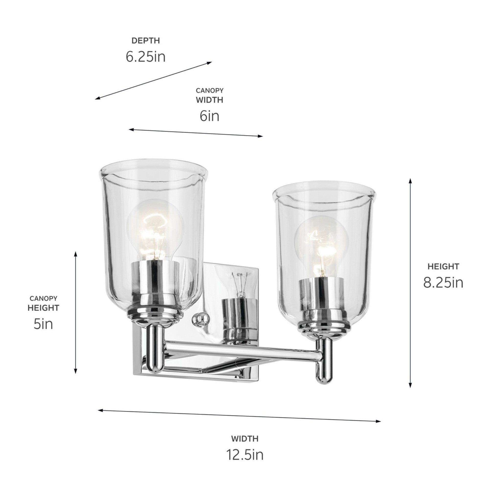 Shailene 13" 2-Light Bath Vanity Light, Chrome Finish, Clear Glass - Bees Lighting