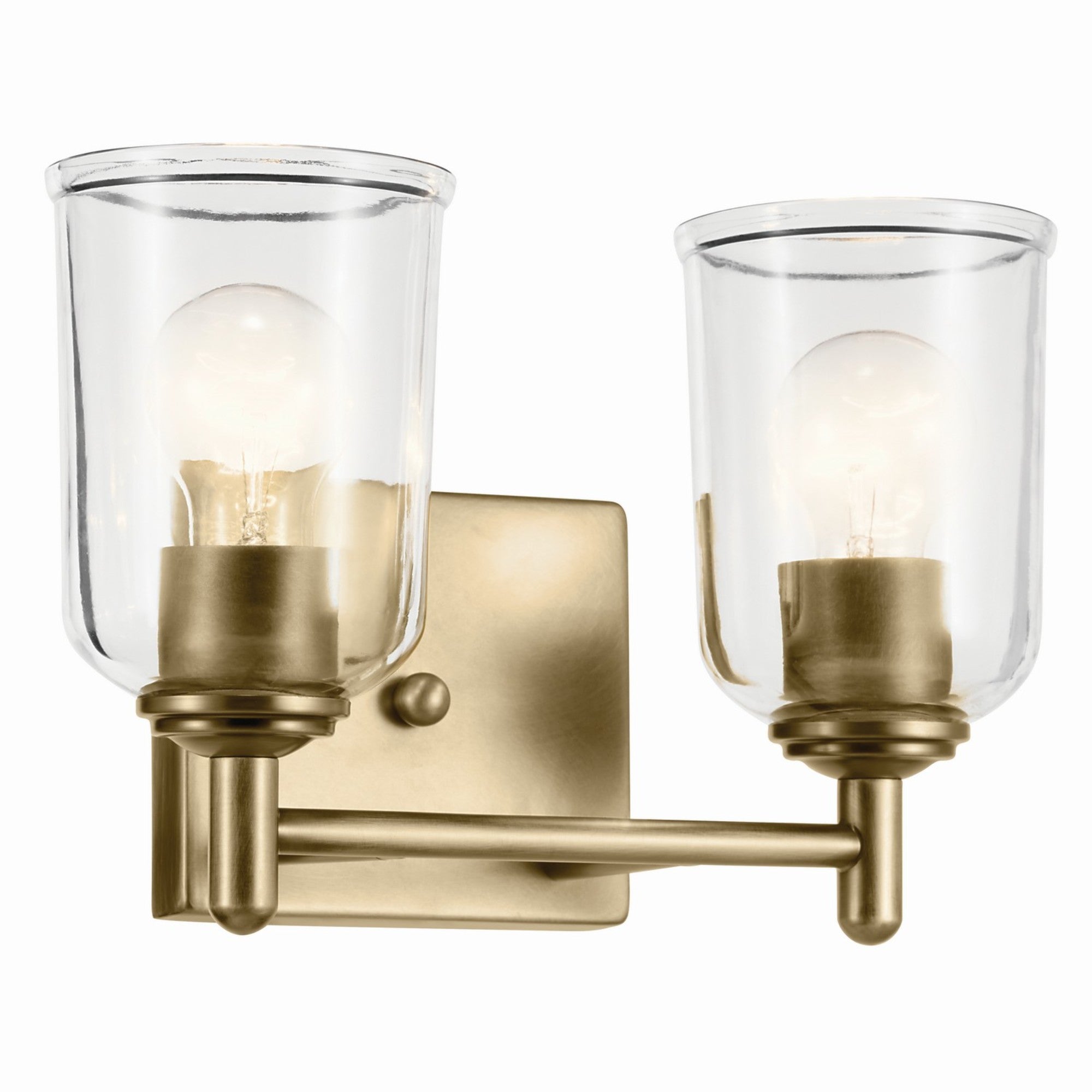 Shailene 13" 2-Light Bath Vanity Light, Natural Brass Finish, Clear Glass - Bees Lighting