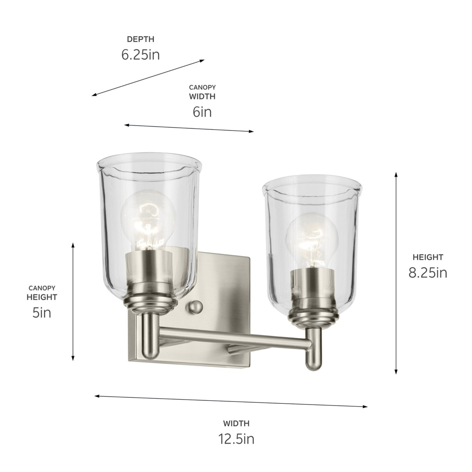 Shailene 13" 2-Light Bath Vanity Light, Brushed Nickel Finish, Clear Glass - Bees Lighting