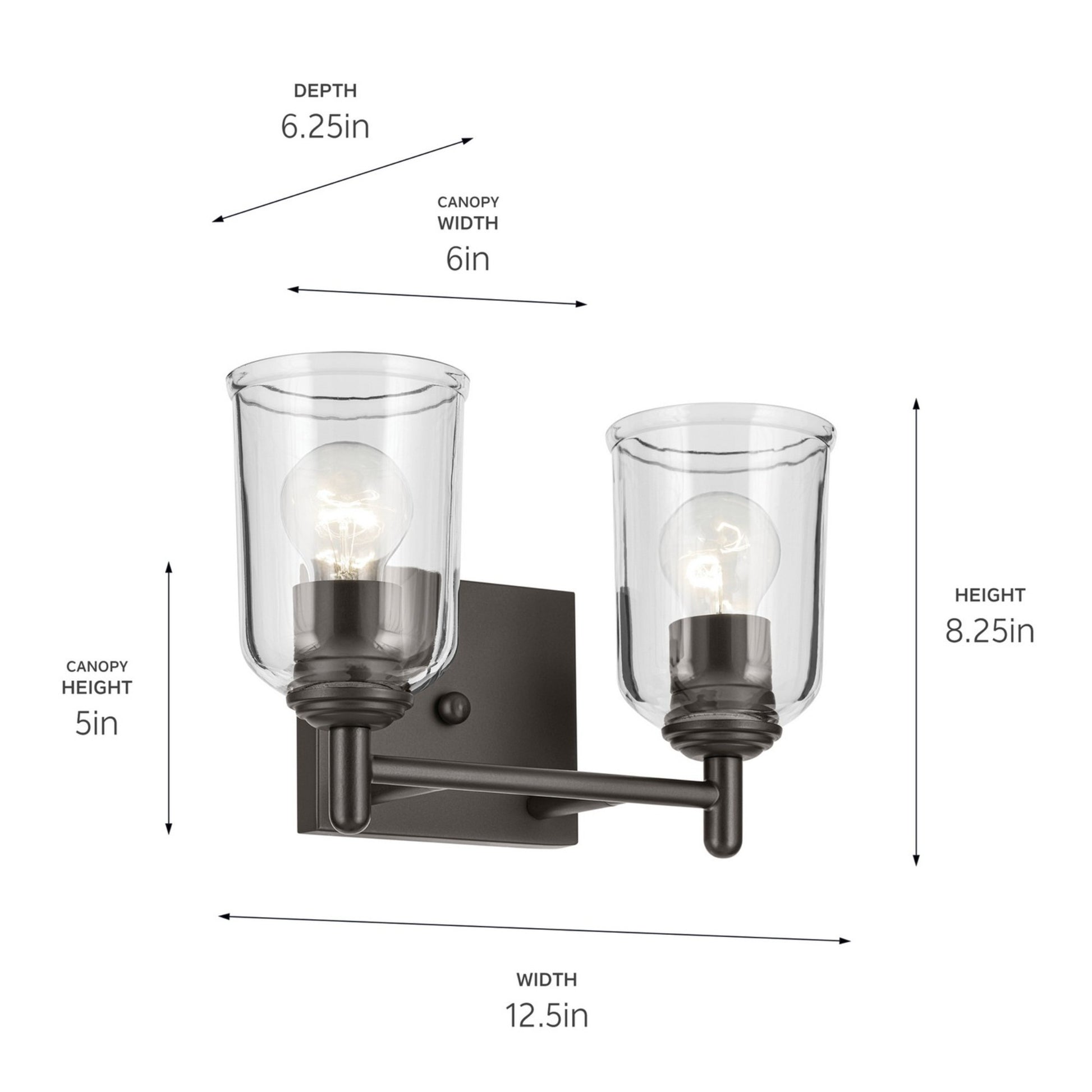 Shailene 13" 2-Light Bath Vanity Light, Olde Bronze Finish, Clear Glass - Bees Lighting