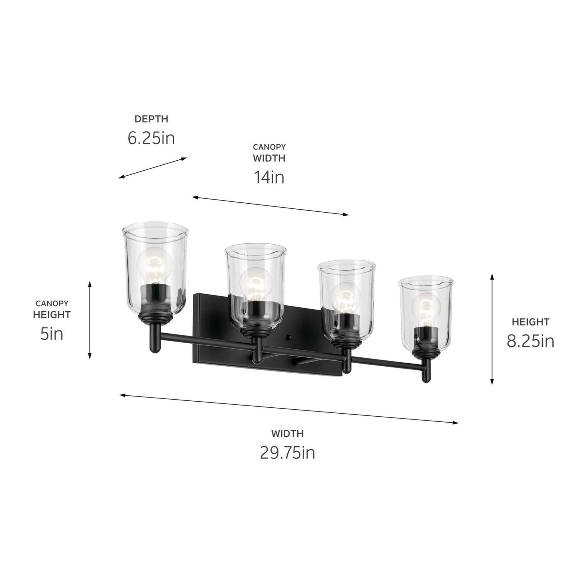 Shailene 30" 4-Light Bath Vanity Light, Black Finish, Clear Glass - Bees Lighting