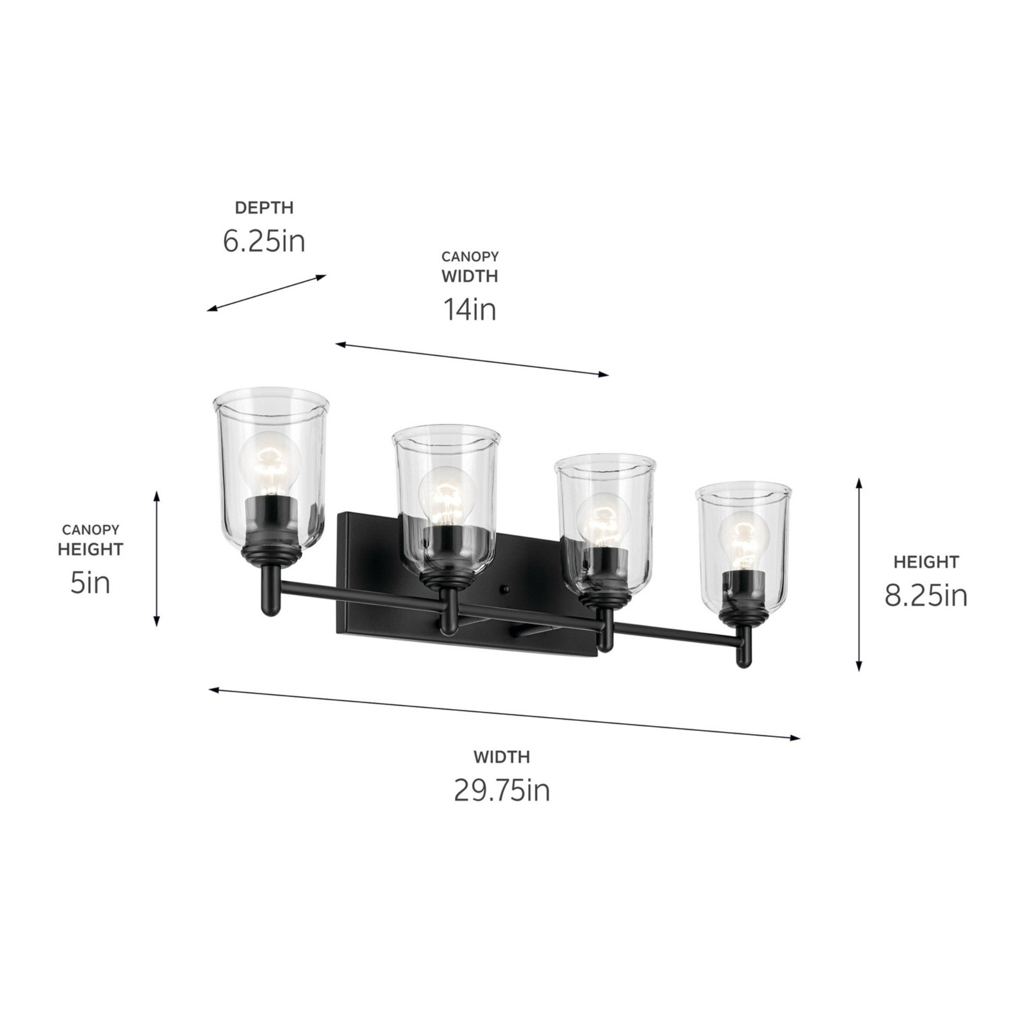 Shailene 30" 4-Light Bath Vanity Light, Black Finish, Clear Glass - Bees Lighting