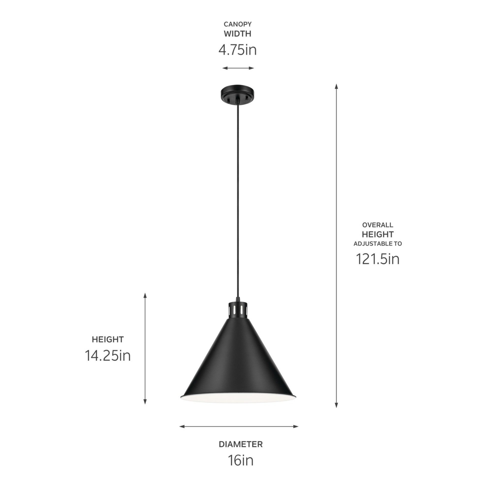 Zailey 16" Cone Pendant, Black Finish - Bees Lighting
