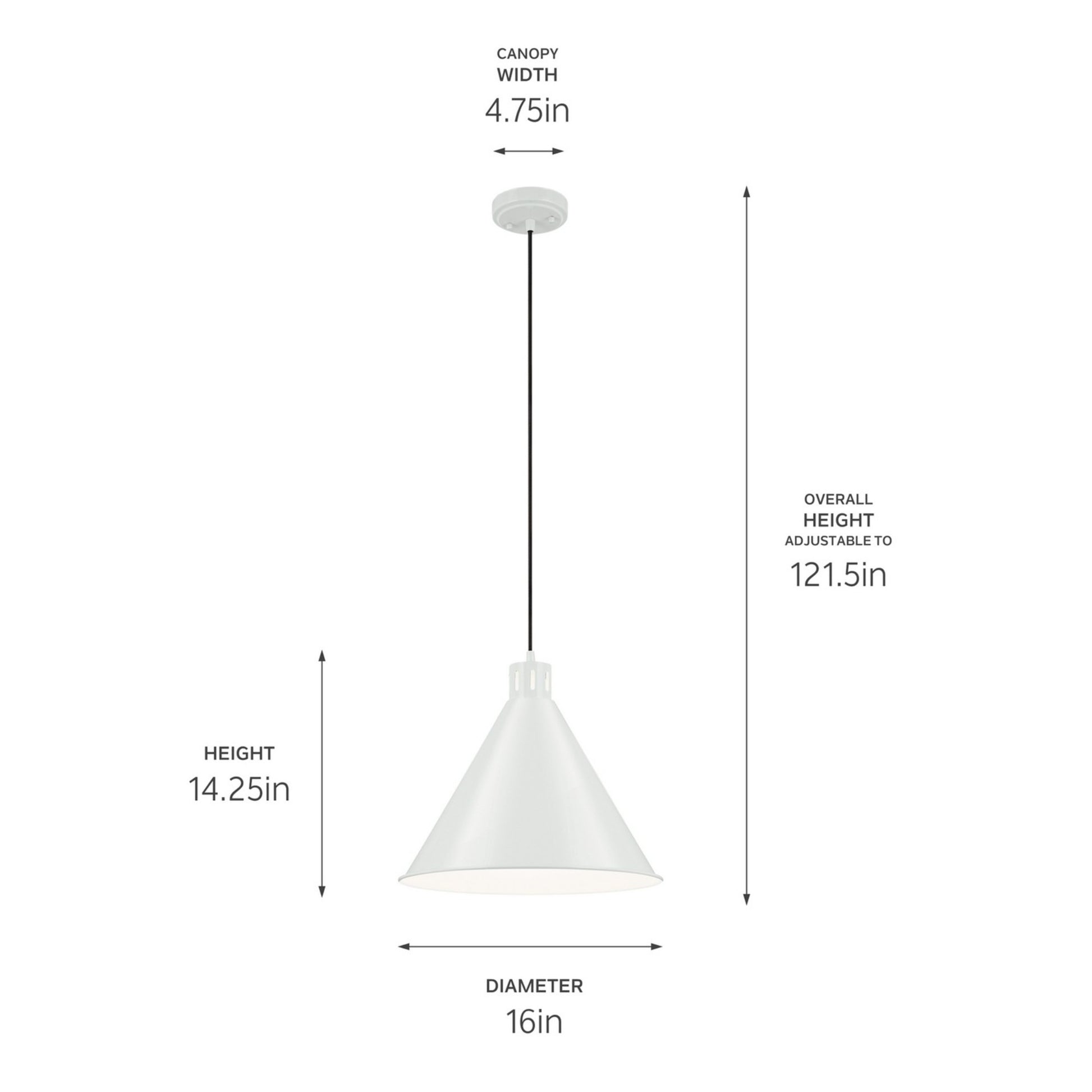 Zailey 16" Cone Pendant, White Finish - Bees Lighting