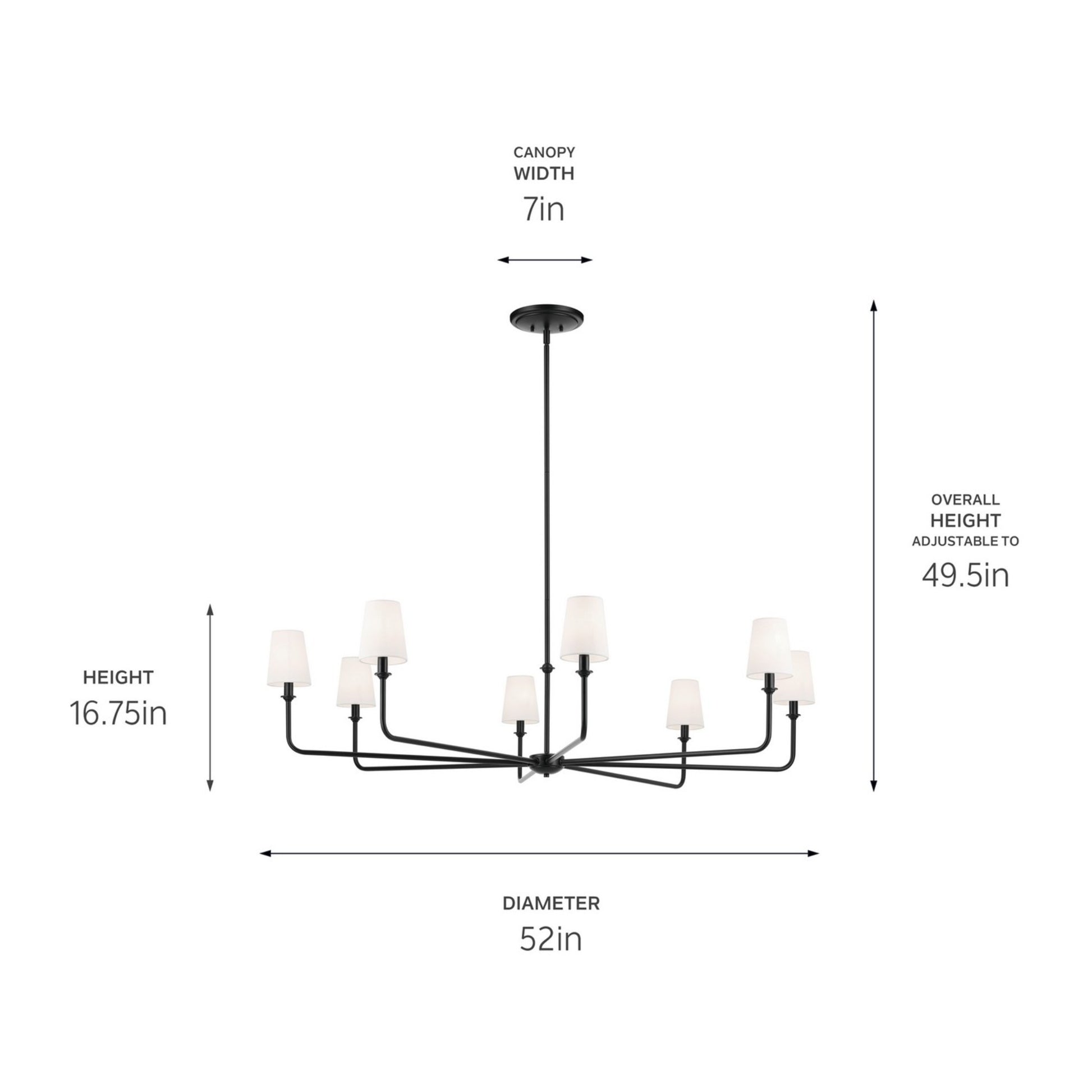 Pallas 52" 8-Light Chandelier, Black Finish - Bees Lighting