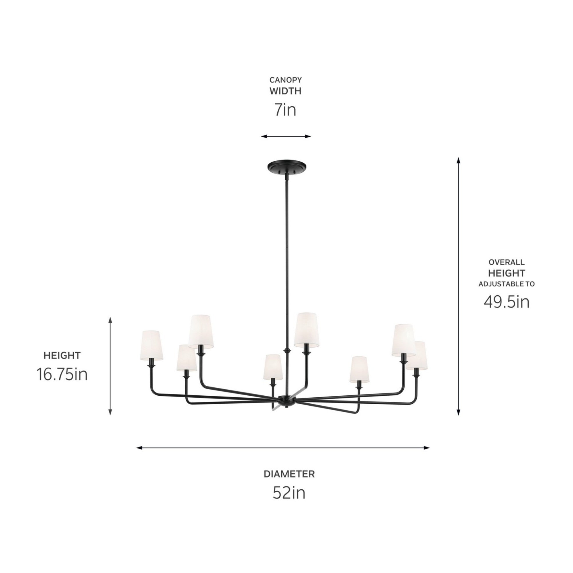 Pallas 52" 8-Light Chandelier, Black Finish - Bees Lighting