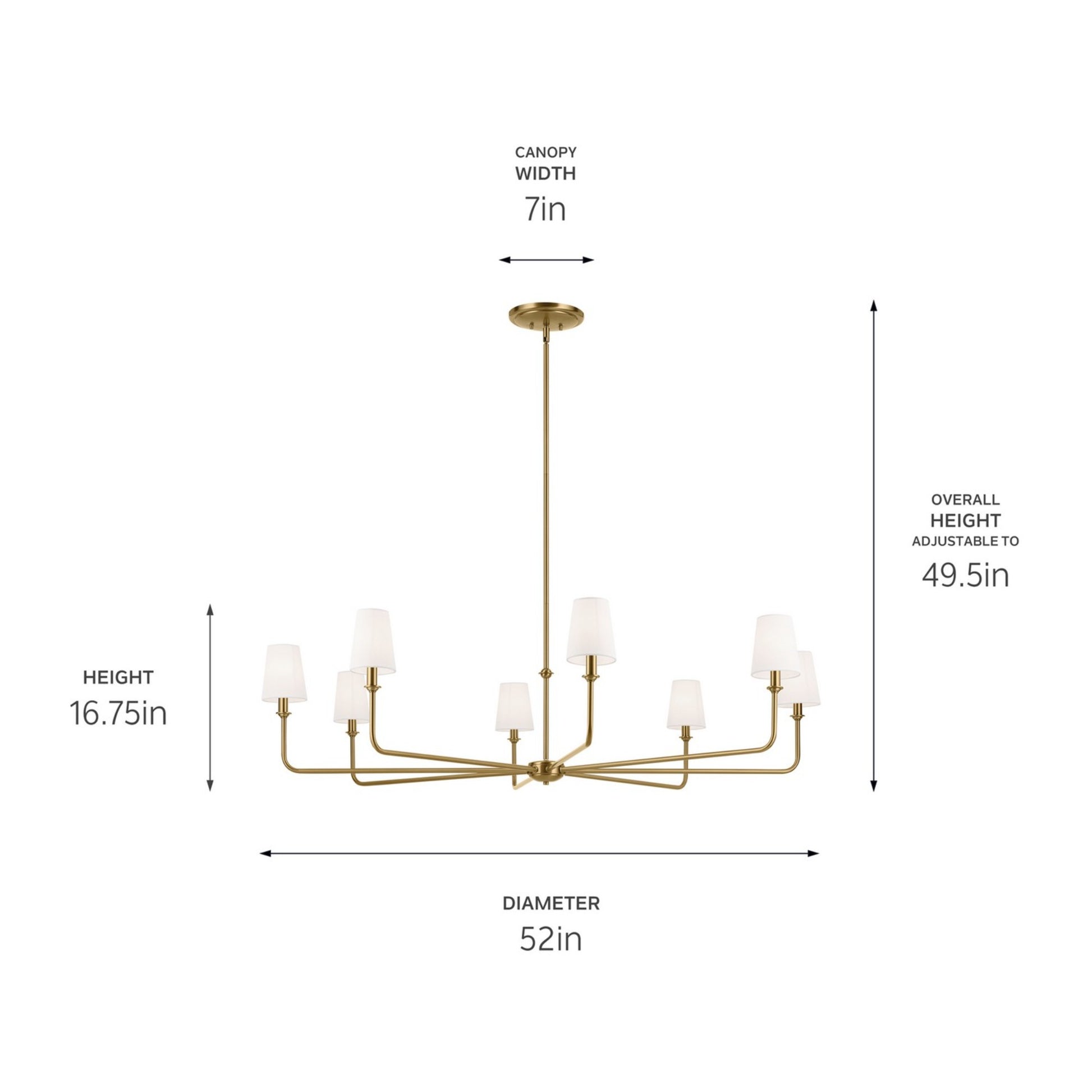 Pallas 52" 8-Light Chandelier, Brushed Natural Brass Finish - Bees Lighting