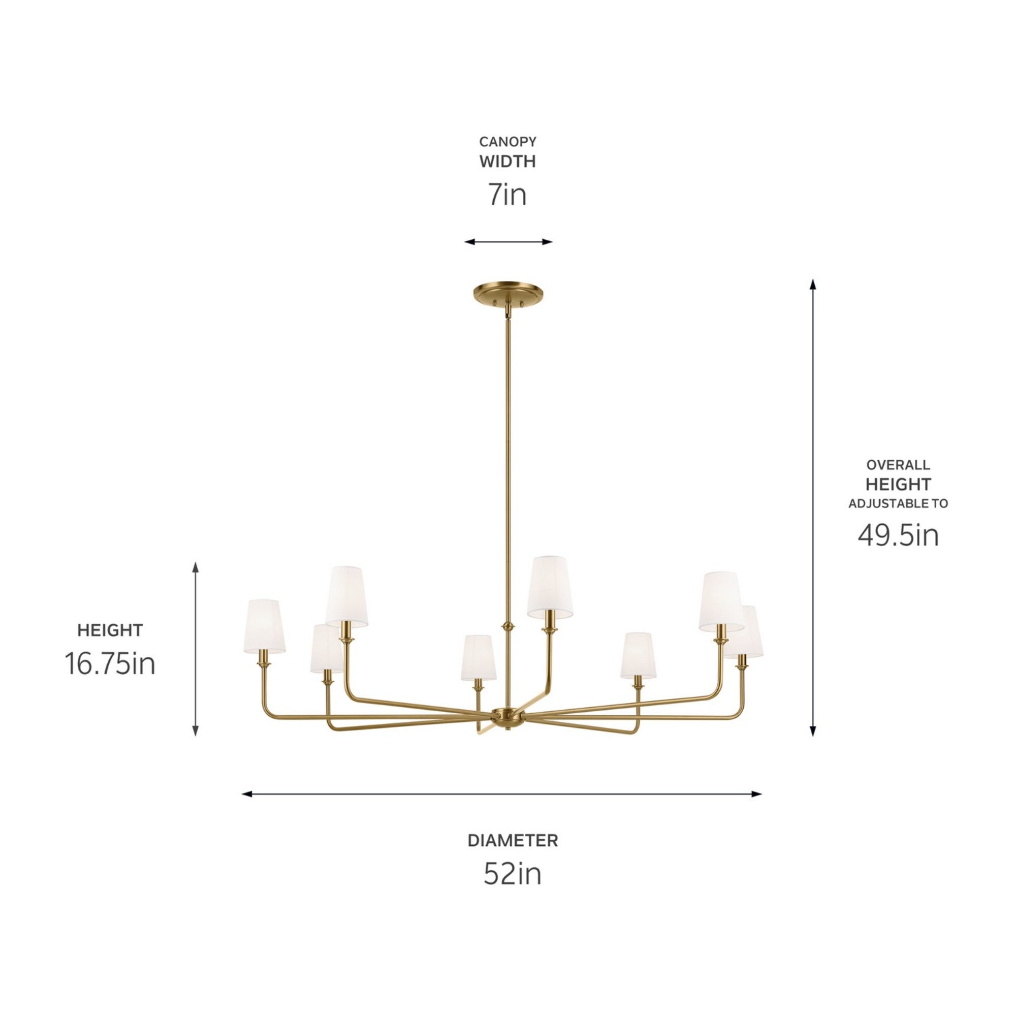 Pallas 52" 8-Light Chandelier, Brushed Natural Brass Finish - Bees Lighting