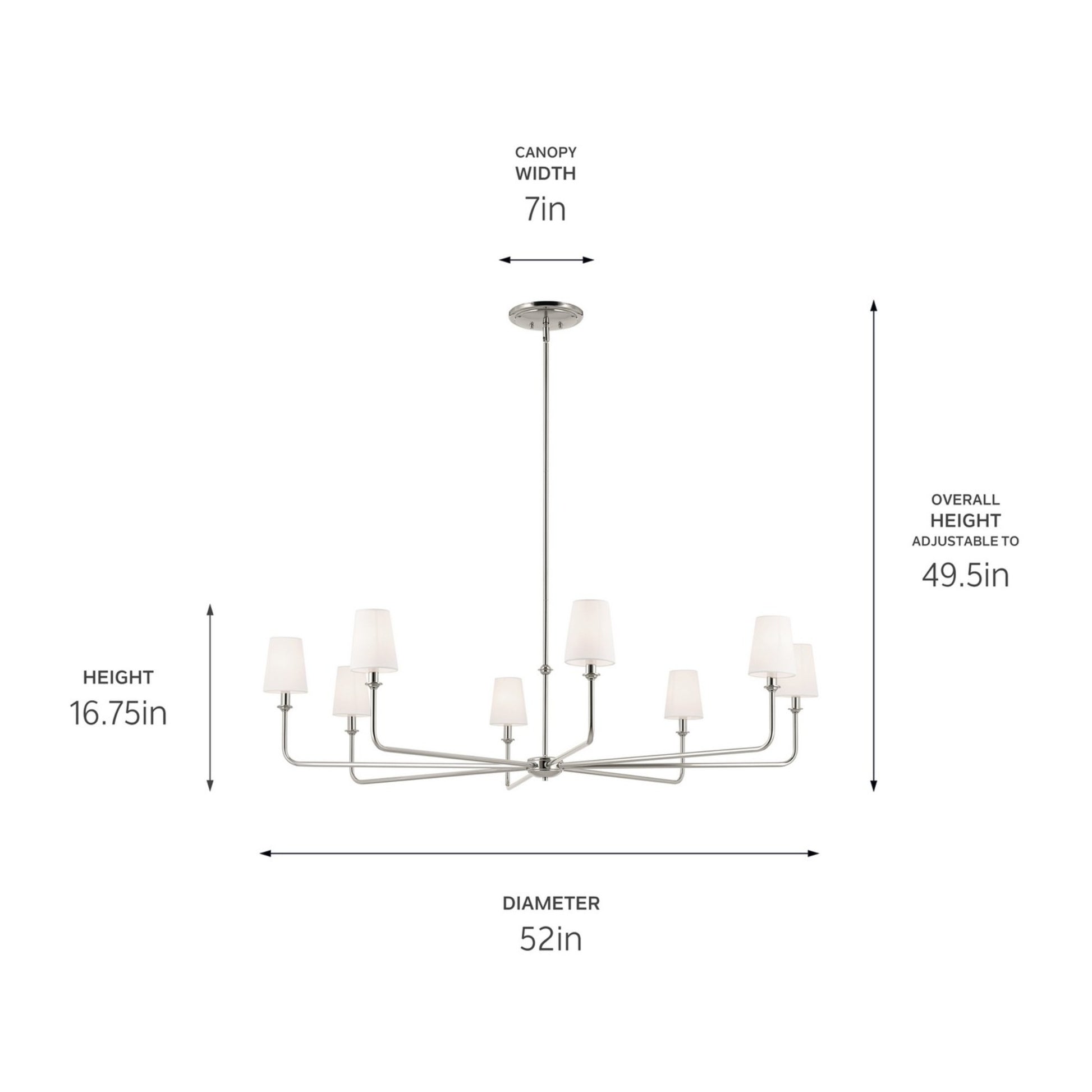 Pallas 52" 8-Light Chandelier, Polished Nickel Finish - Bees Lighting