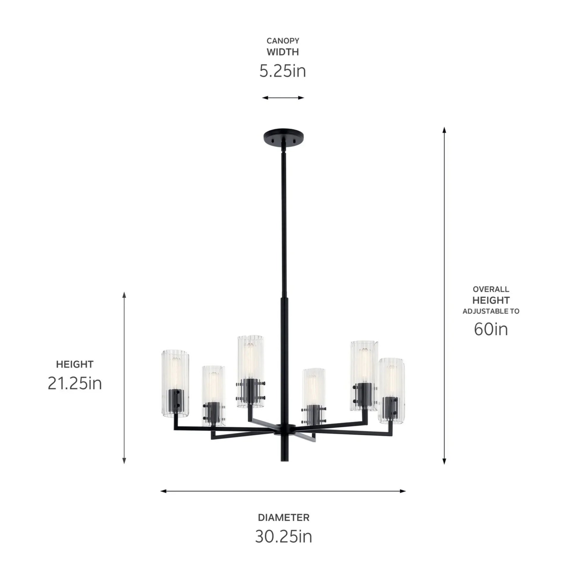 Velestino 30" 6-Light Chandelier, Black Finish - Bees Lighting