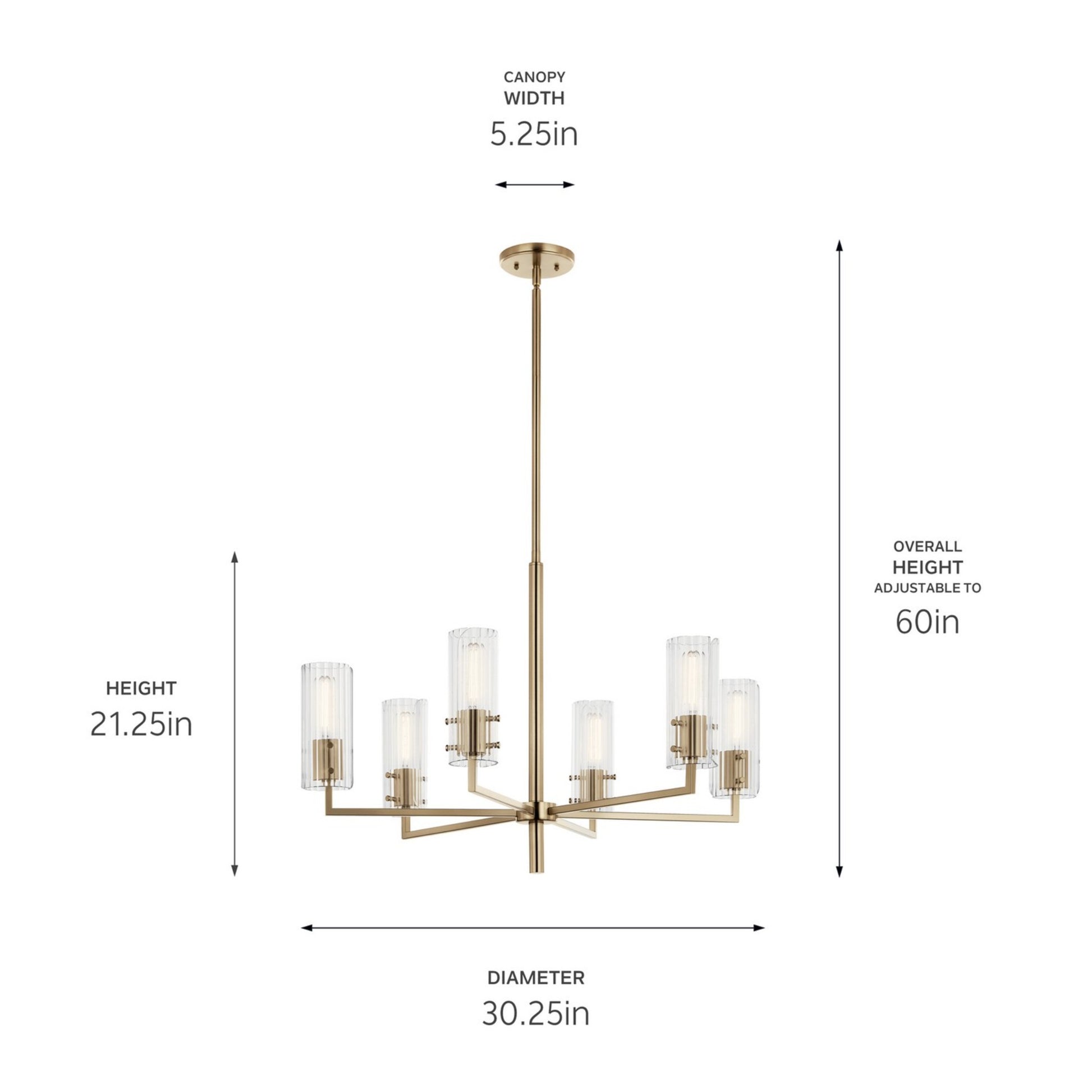 Velestino 30" 6-Light Chandelier, Champagne Bronze Finish - Bees Lighting