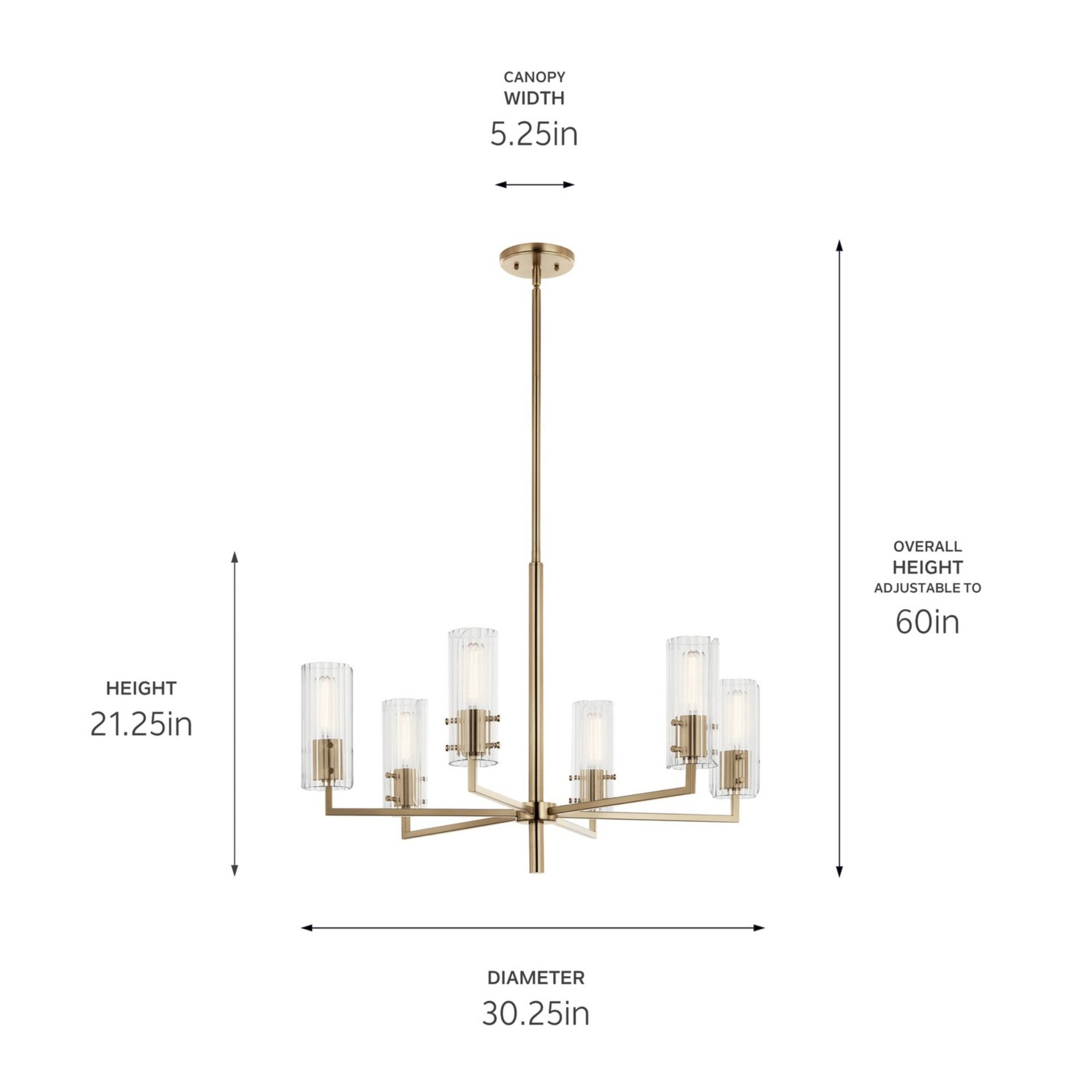 Velestino 30" 6-Light Chandelier, Champagne Bronze Finish - Bees Lighting