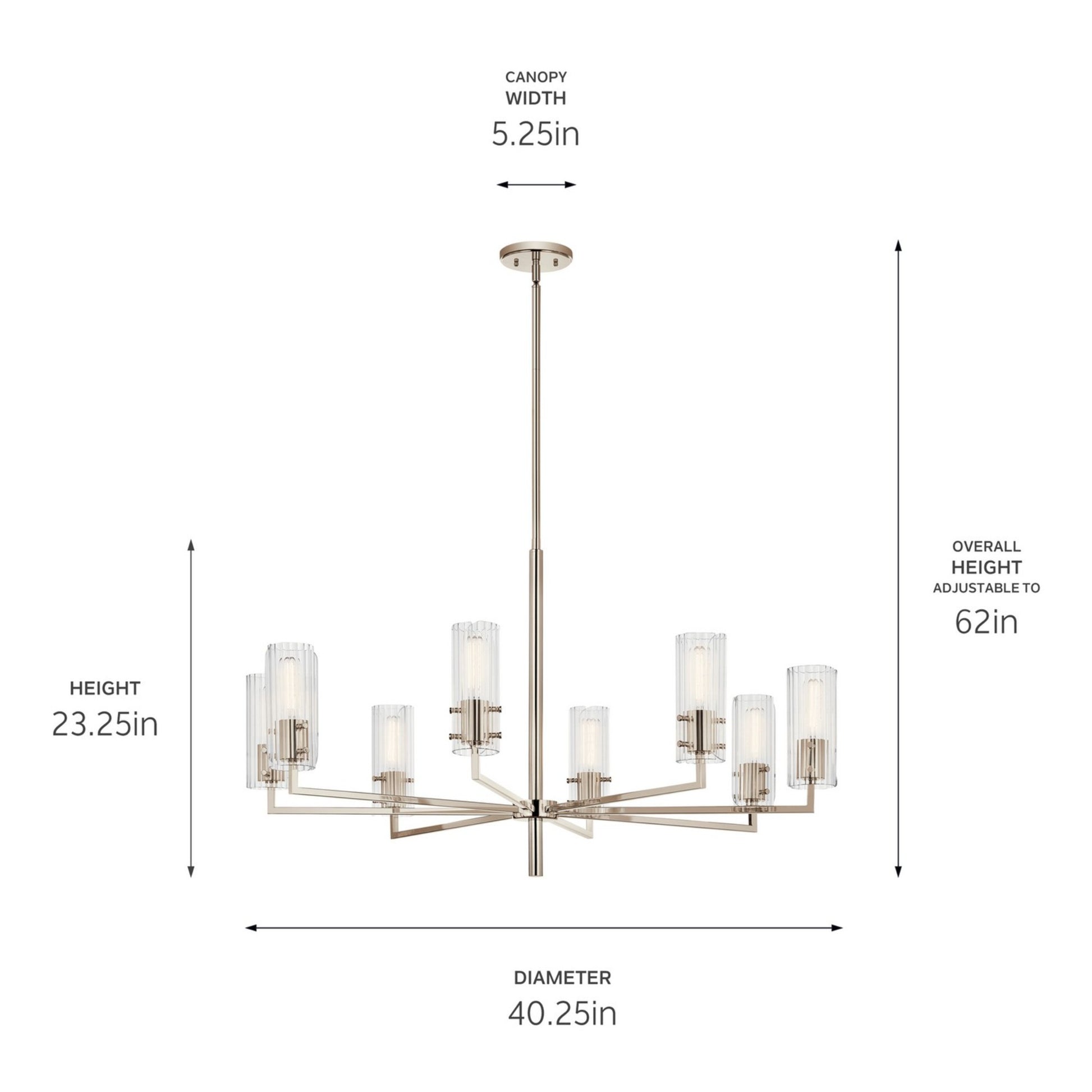 Velestino 40" 8-Light Chandelier, Polished Nickel Finish - Bees Lighting