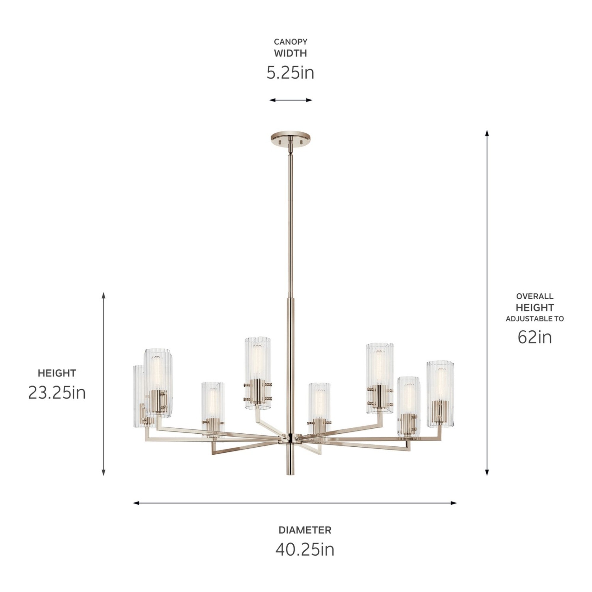 Velestino 40" 8-Light Chandelier, Polished Nickel Finish - Bees Lighting
