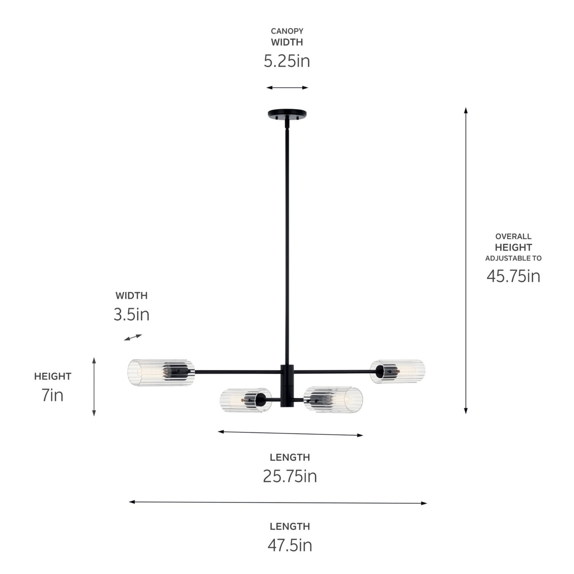Velestino 48" 4-Light Linear Chandelier, Black Finish - Bees Lighting