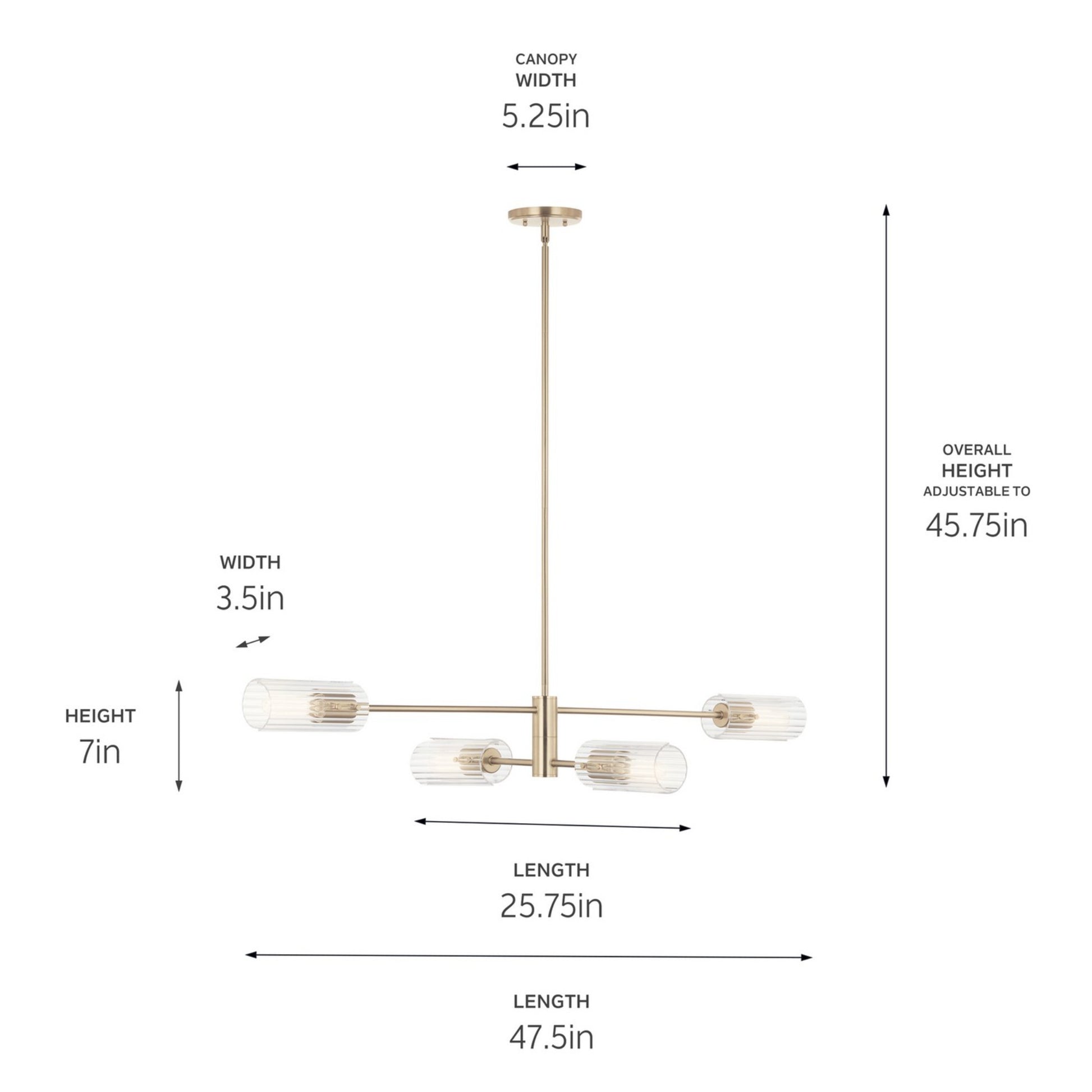 Velestino 48" 4-Light Linear Chandelier, Champagne Bronze Finish - Bees Lighting