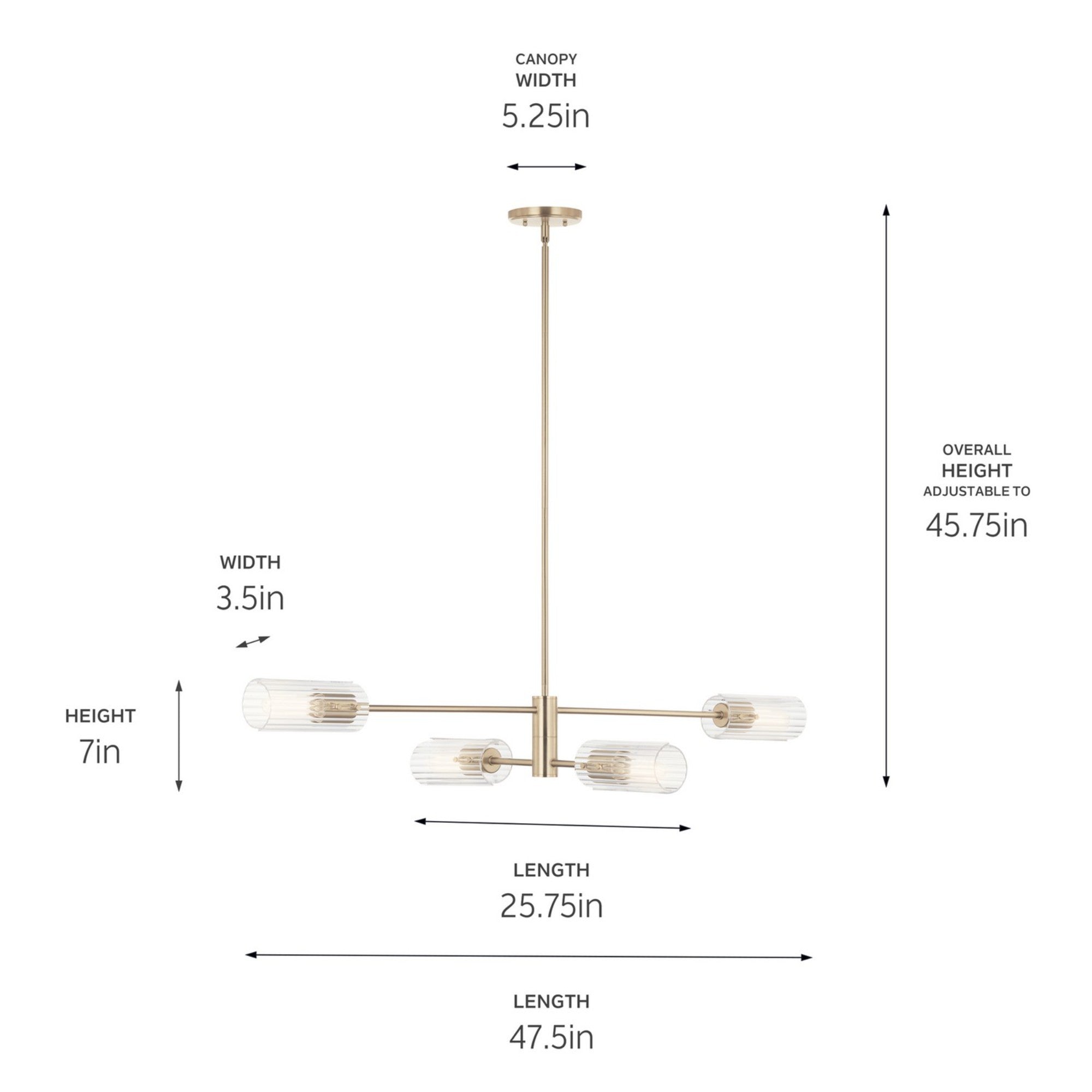 Velestino 48" 4-Light Linear Chandelier, Champagne Bronze Finish - Bees Lighting