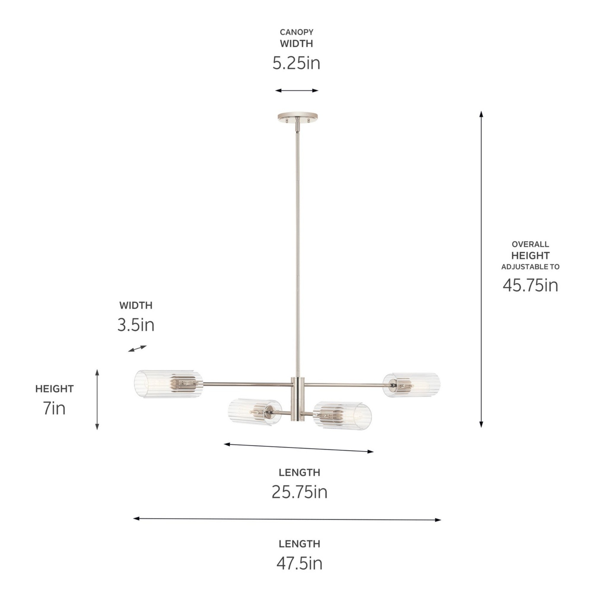 Velestino 48" 4-Light Linear Chandelier, Polished Nickel Finish - Bees Lighting