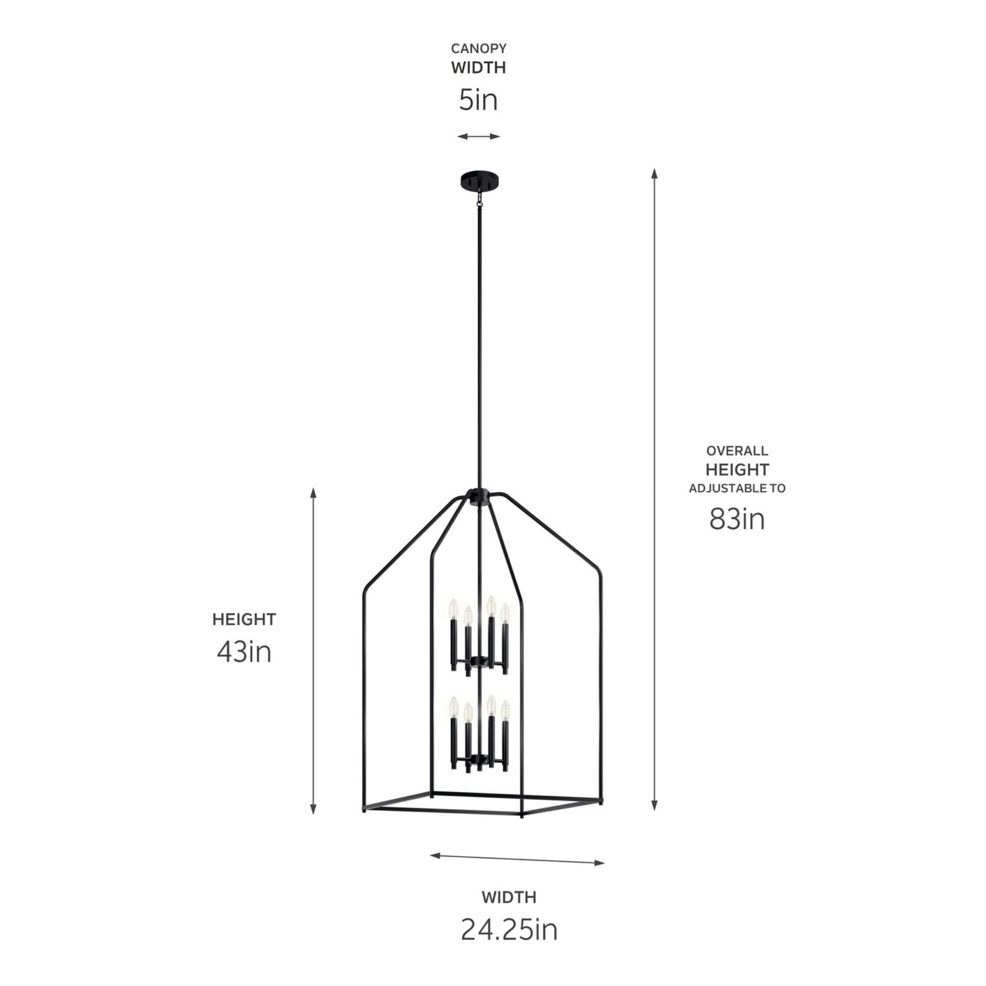 Madden 43" 8-Light Foyer Pendant, Black Finish - Bees Lighting