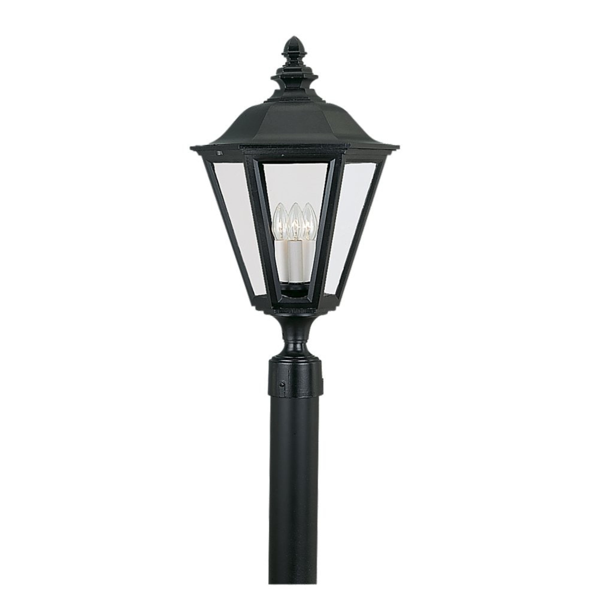 Brentwood 26" Outdoor Post Lantern, Black Finish with Clear Glass - Bees Lighting