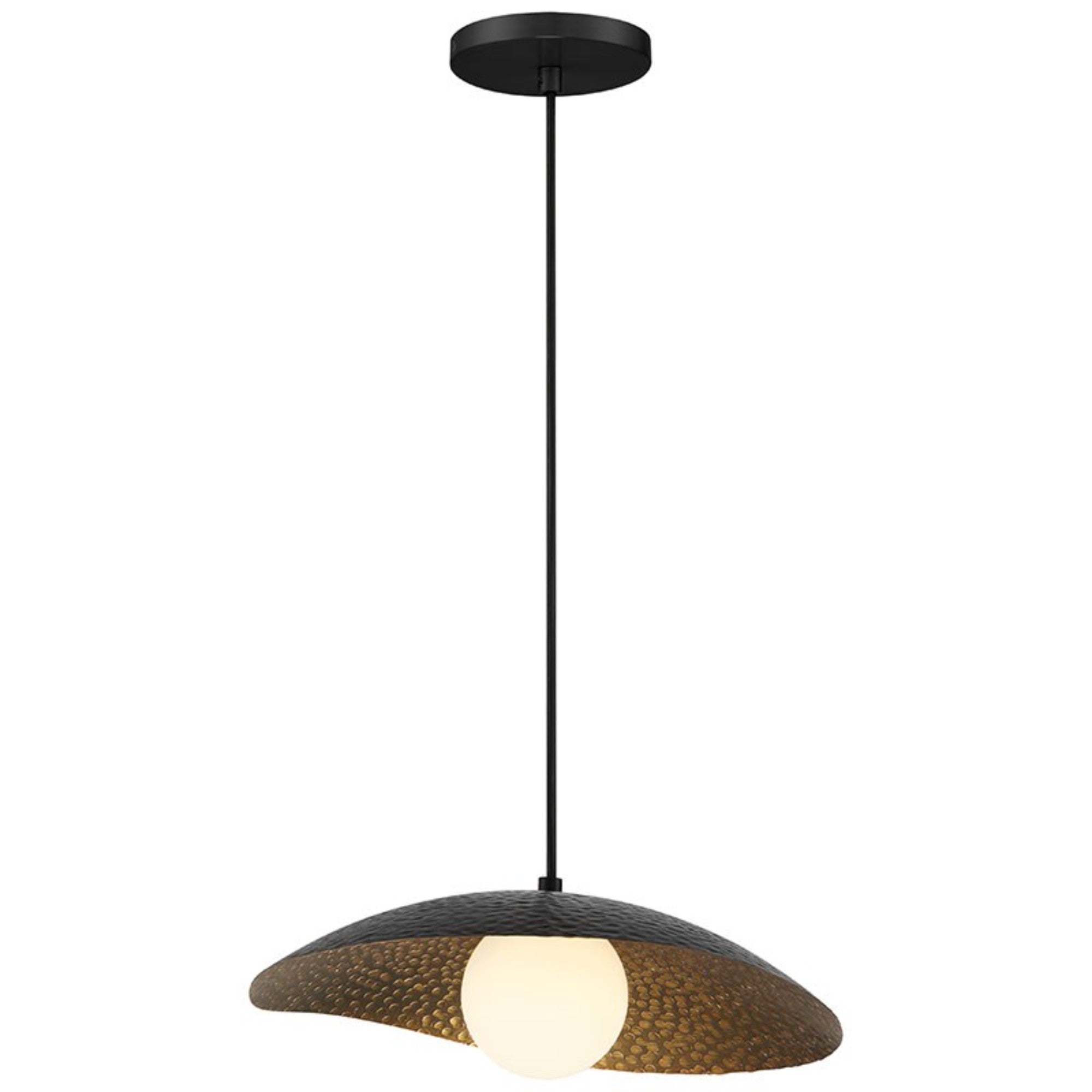Yates 14" LED Pendant, Black with Antique Brushed Brass Finish
