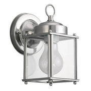 New Castle 8" Small Outdoor Wall Lantern, Antique Brushed Nickel Finish with Clear Glass - Bees Lighting
